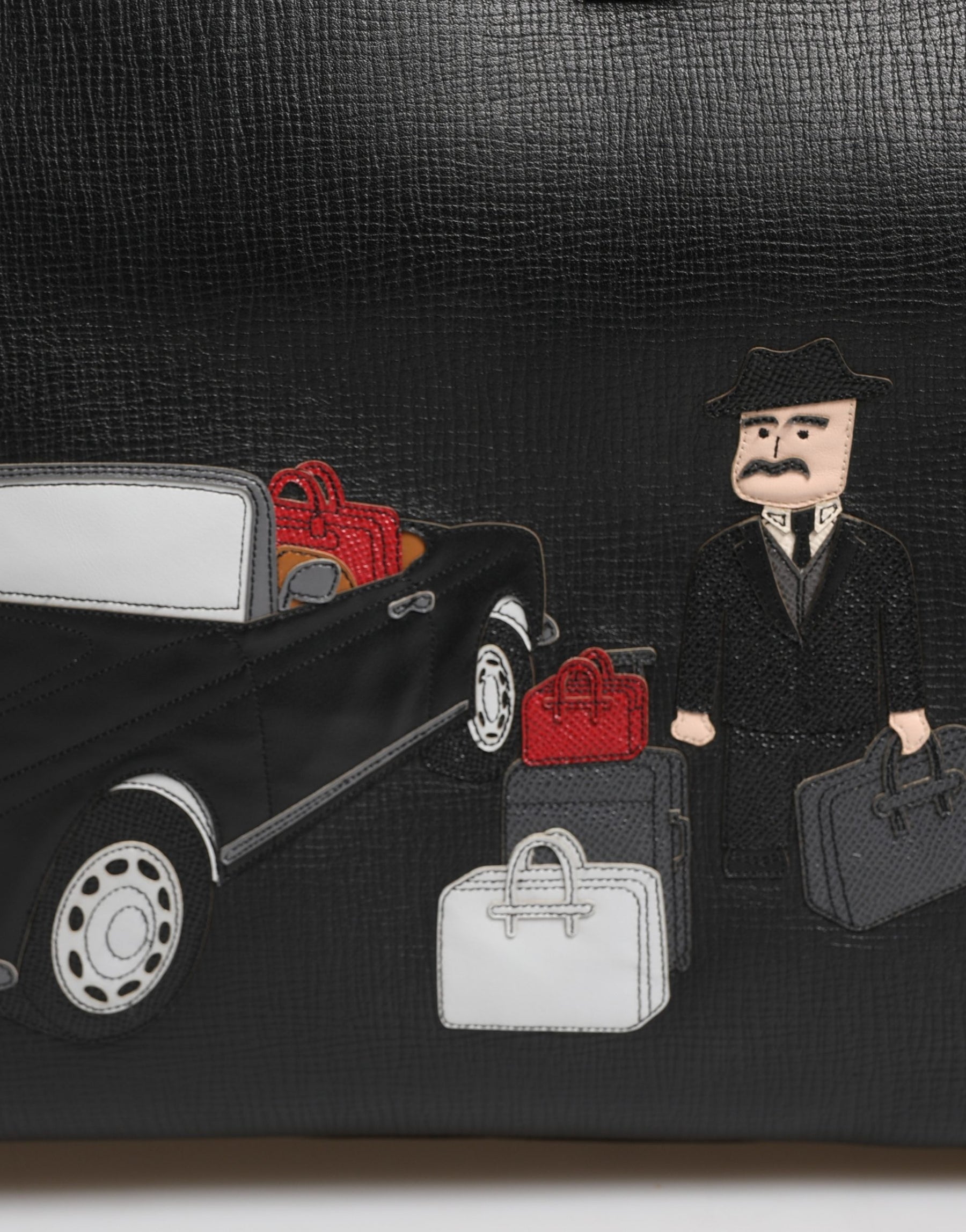 Dolce & Gabbana Black Car Man Applique Leather Weekender Borse Bag | Regal Royce