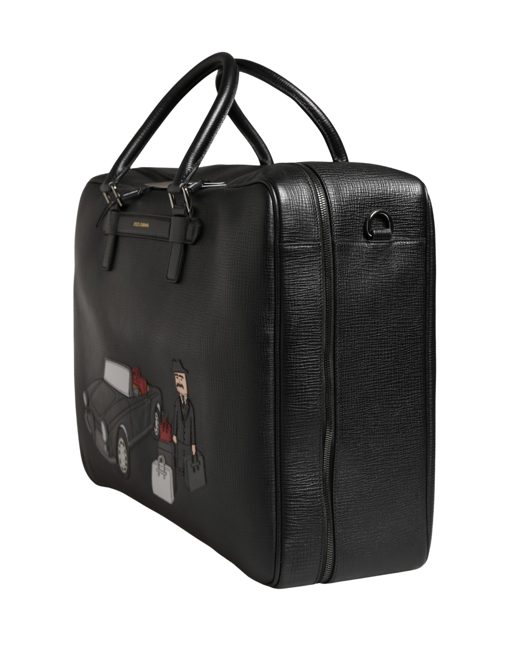 Dolce & Gabbana Black Car Man Applique Leather Weekender Borse Bag | Regal Royce