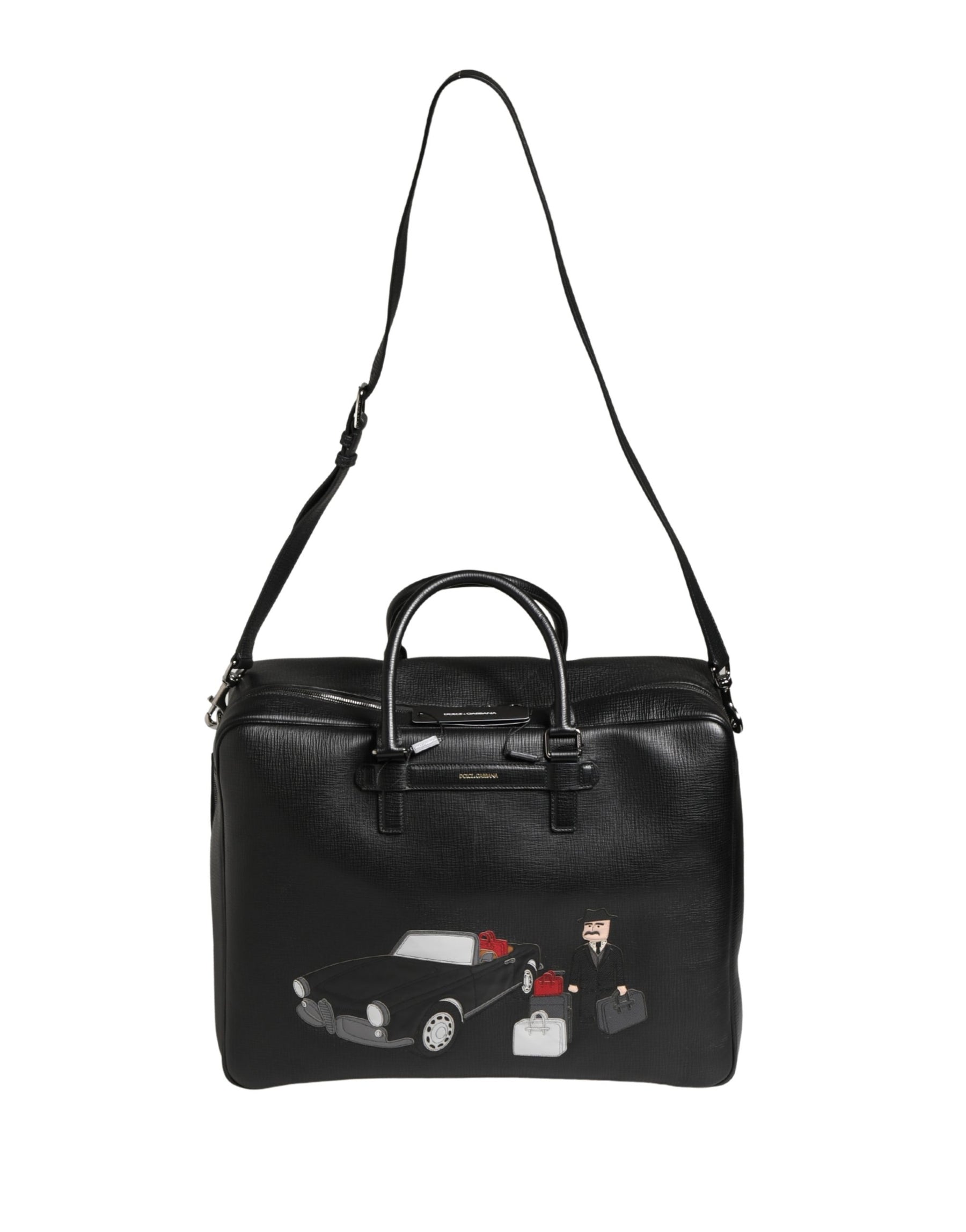 Dolce & Gabbana Black Car Man Applique Leather Weekender Borse Bag | Regal Royce