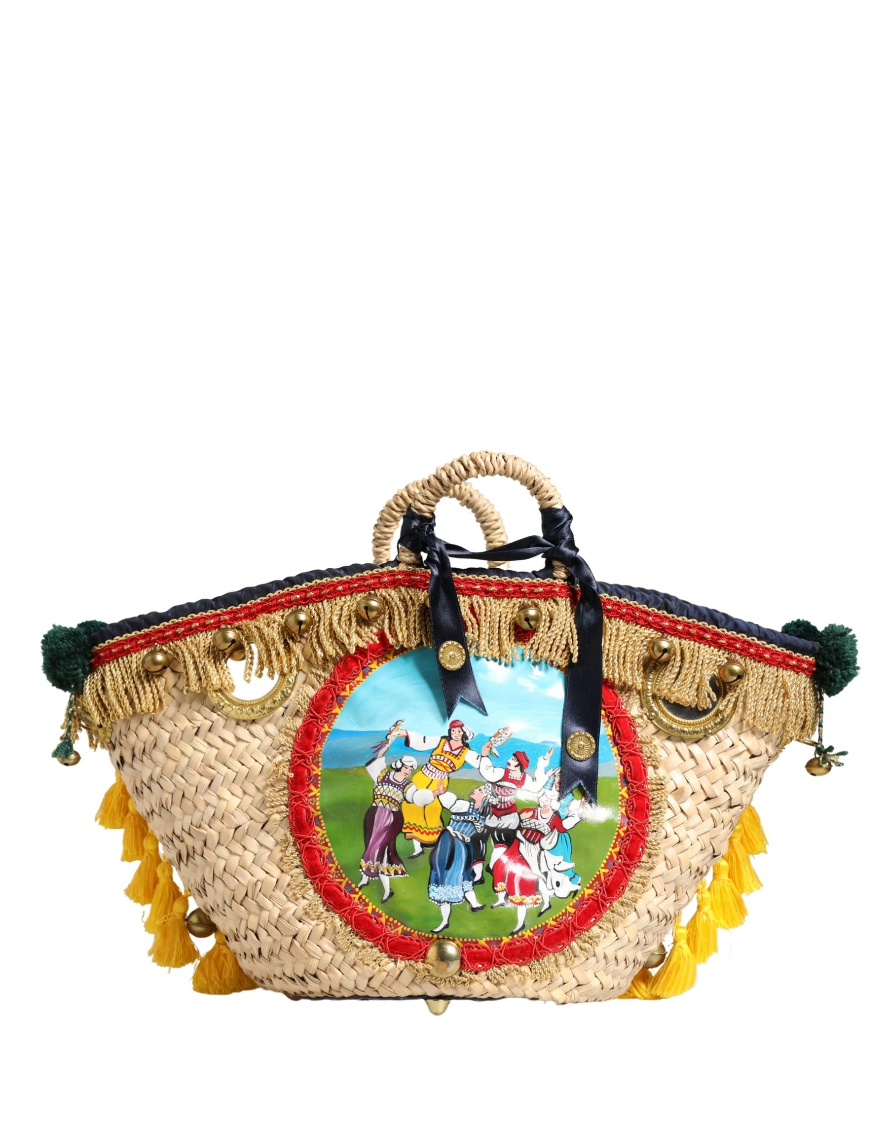 Dolce & Gabbana Multicolor Woven Straw Basket Embellished Sicily Bag | Regal Royce