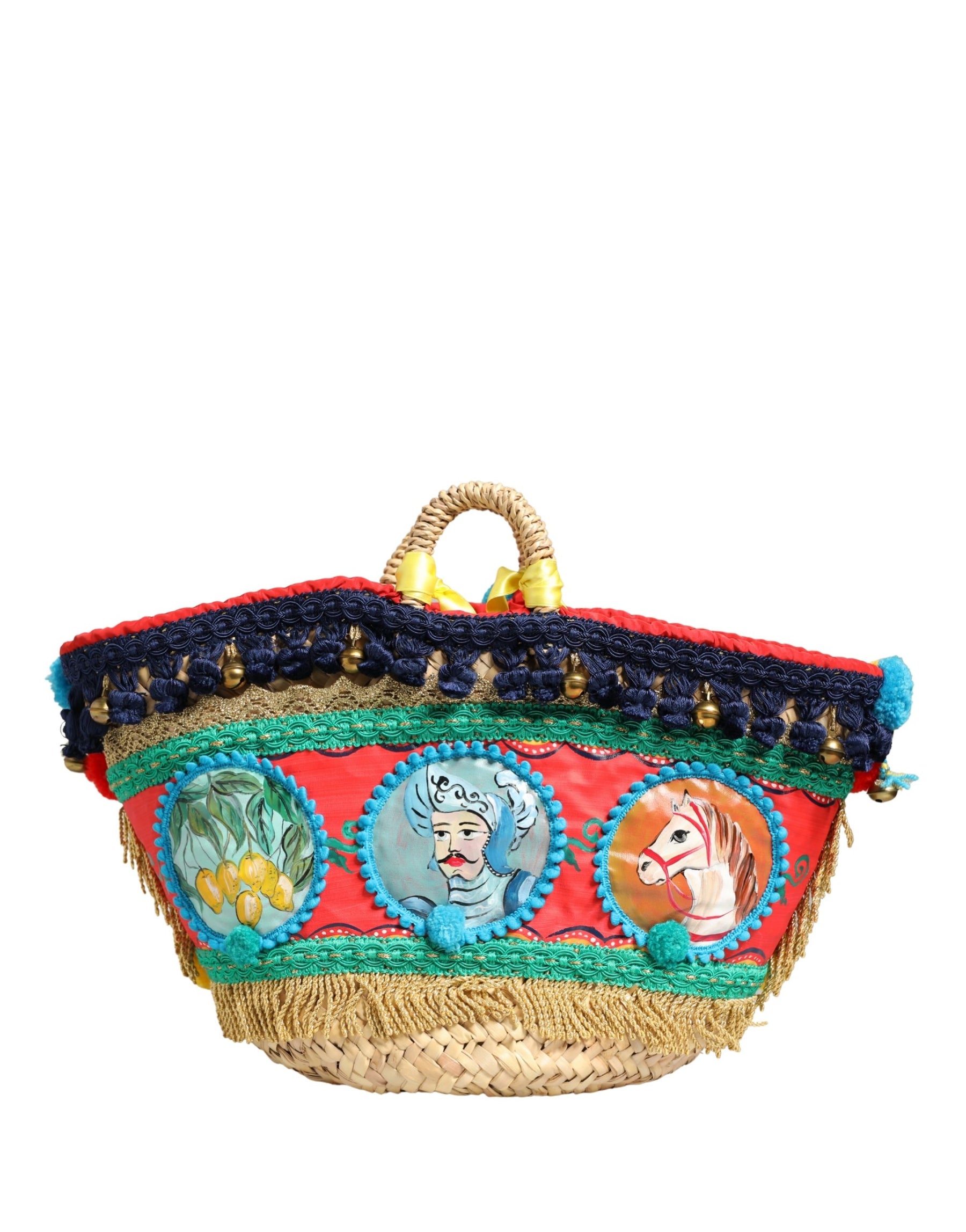 Dolce & Gabbana Multicolor Woven Straw Basket Embellished Sicily Bag | Regal Royce