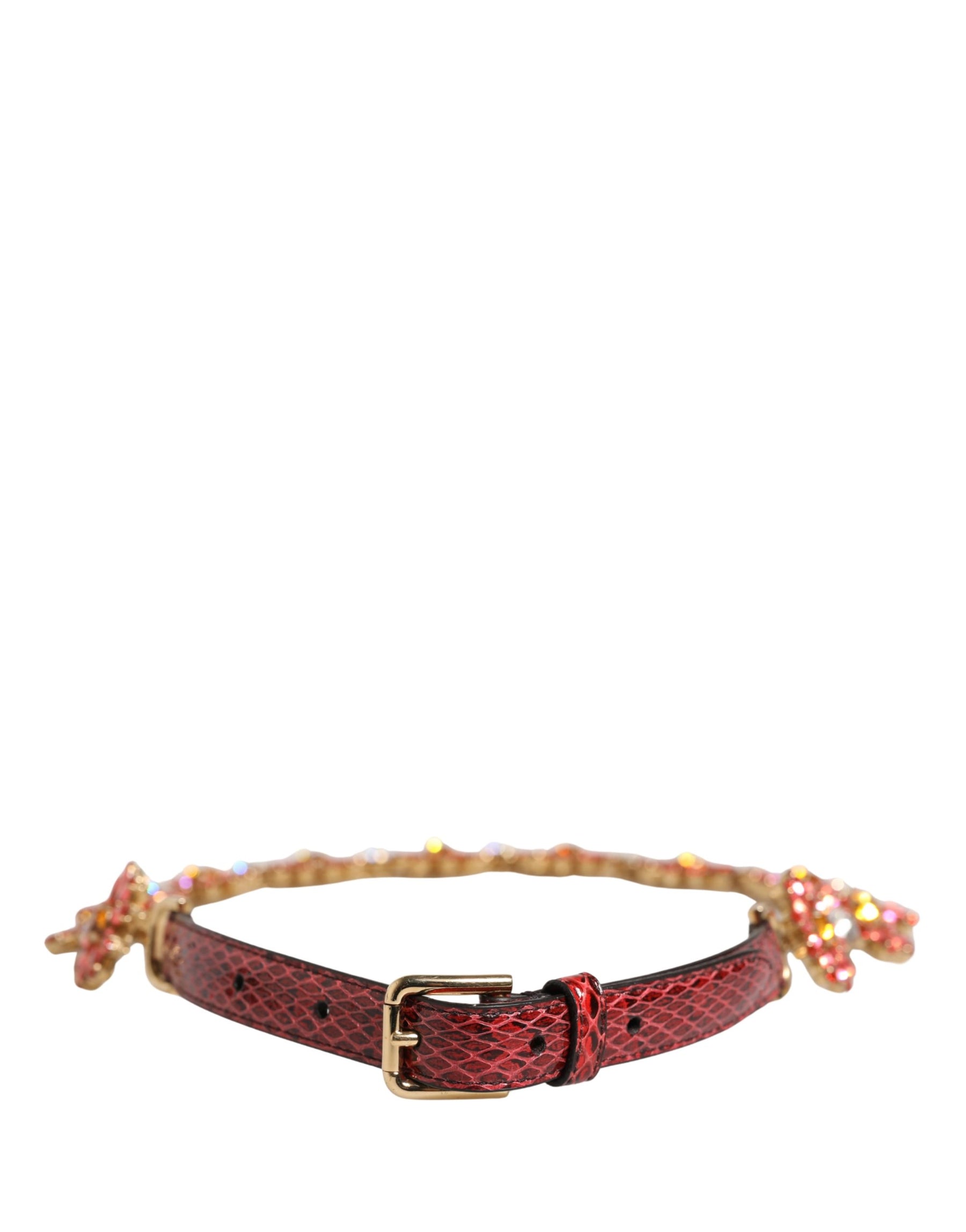 Dolce & Gabbana Red Leather Daisy Crystal Embellished Waist Belt | Regal Royce