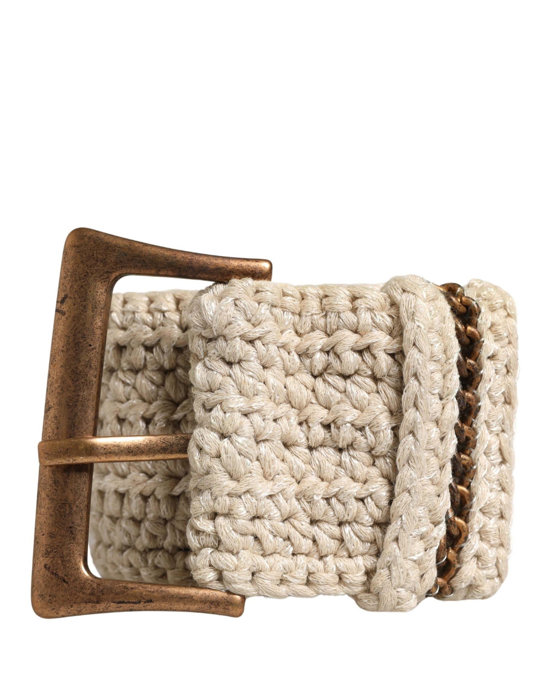 Ermanno Scervino Beige Woven Vintage Metal Buckle Waist Belt | Regal Royce