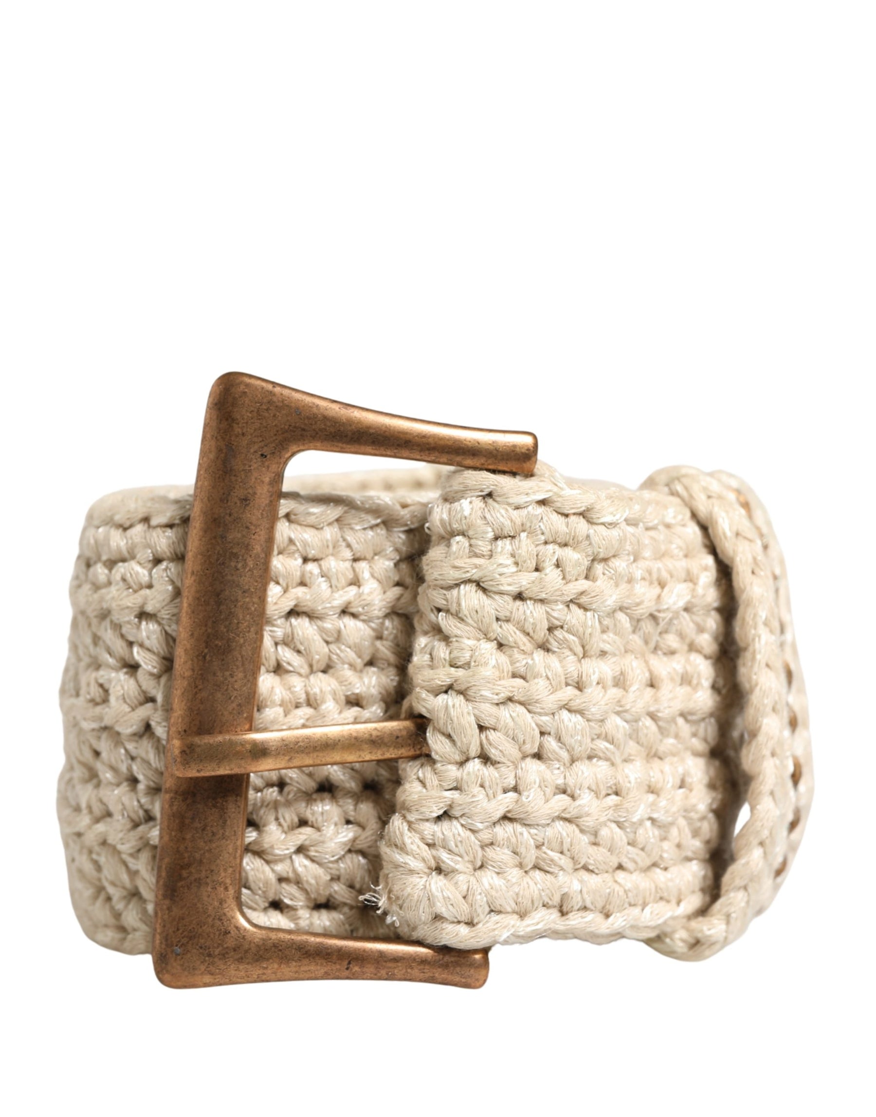 Ermanno Scervino Beige Woven Vintage Metal Buckle Waist Belt | Regal Royce
