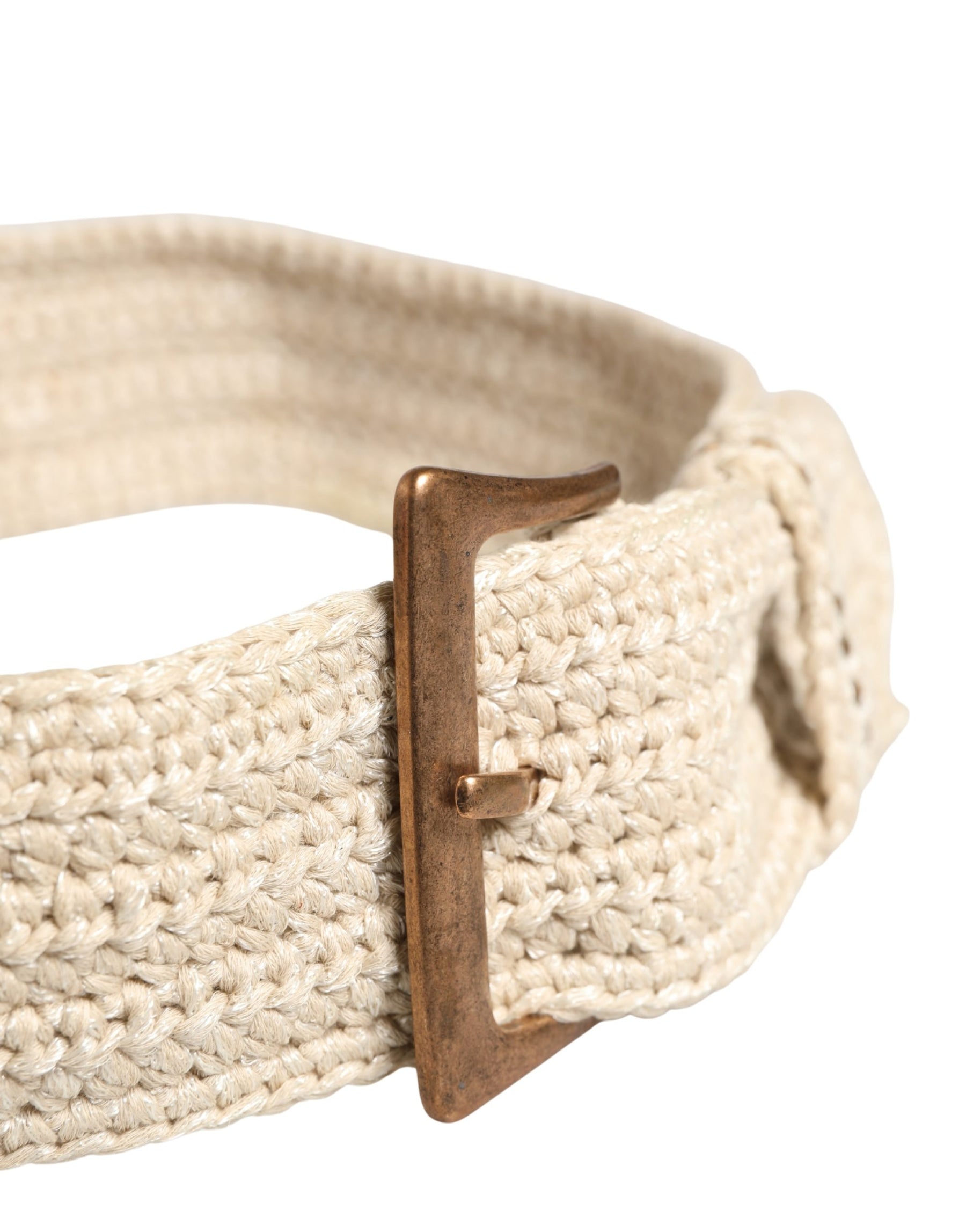 Ermanno Scervino Beige Woven Vintage Metal Buckle Waist Belt | Regal Royce