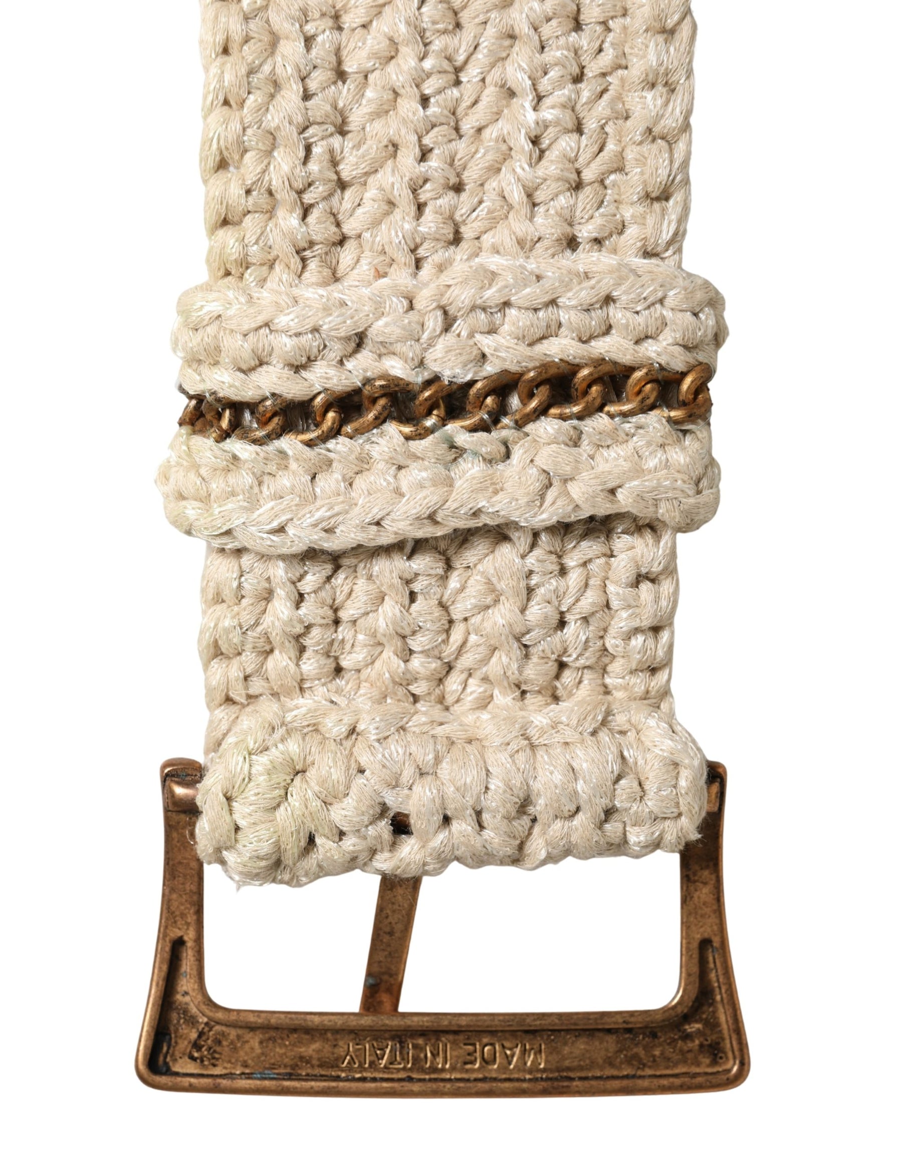 Ermanno Scervino Beige Woven Vintage Metal Buckle Waist Belt | Regal Royce