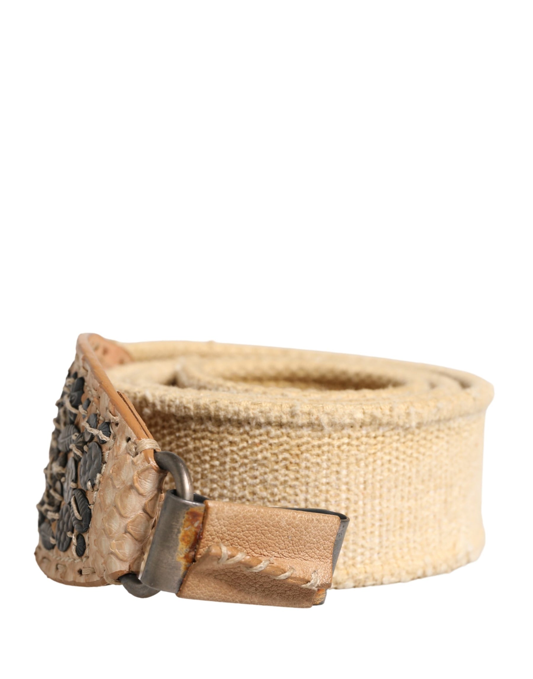 Ermanno Scervino Beige Canvas Embellished Metal Buckle Belt | Regal Royce