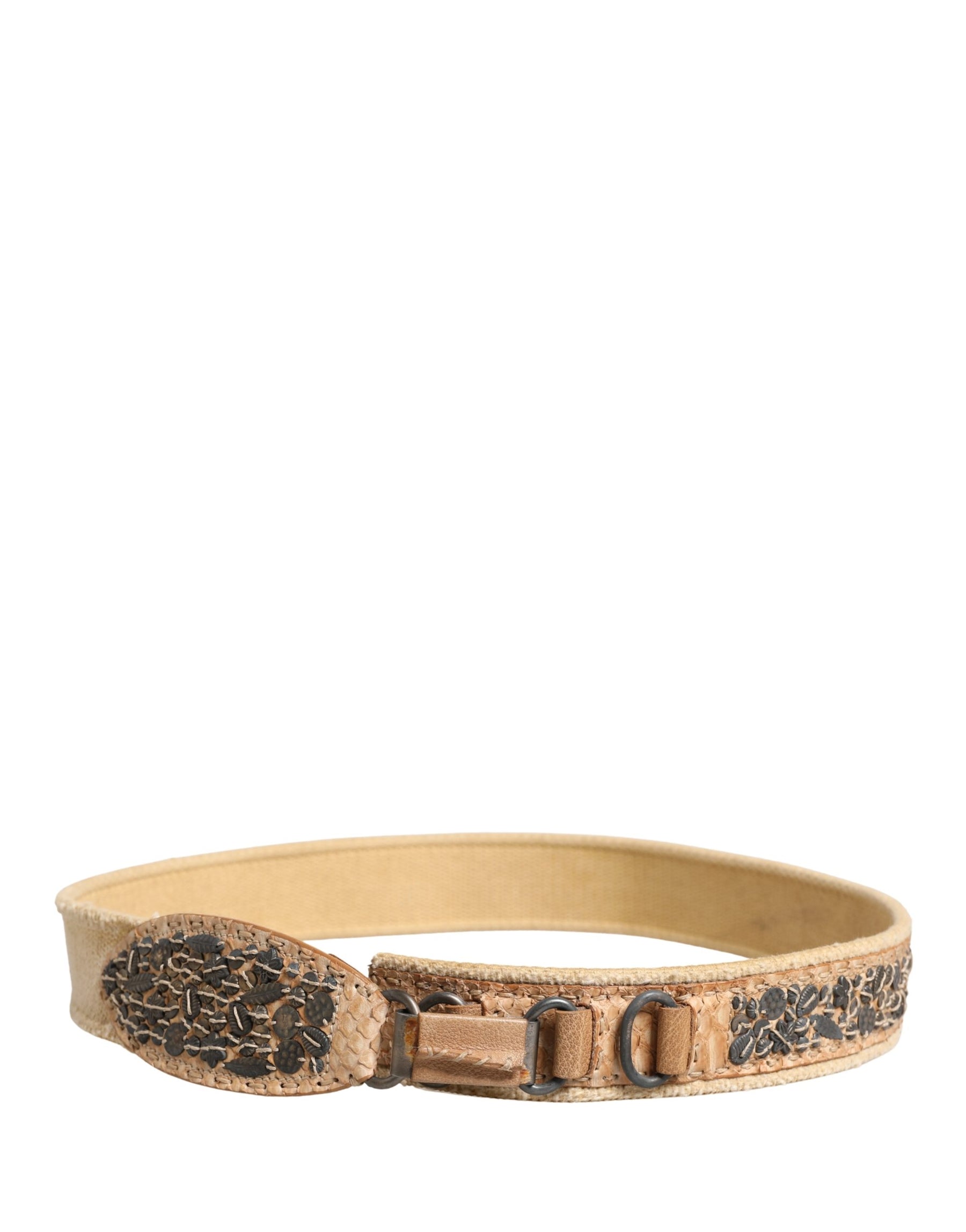 Ermanno Scervino Beige Canvas Embellished Metal Buckle Belt | Regal Royce