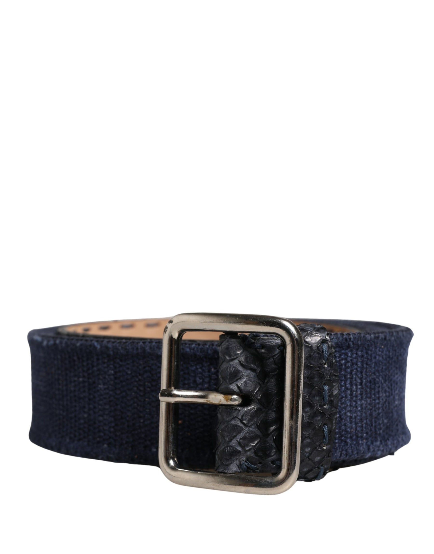 Ermanno Scervino Dark Blue Canvas Silver Metal Buckle Belt | Regal Royce