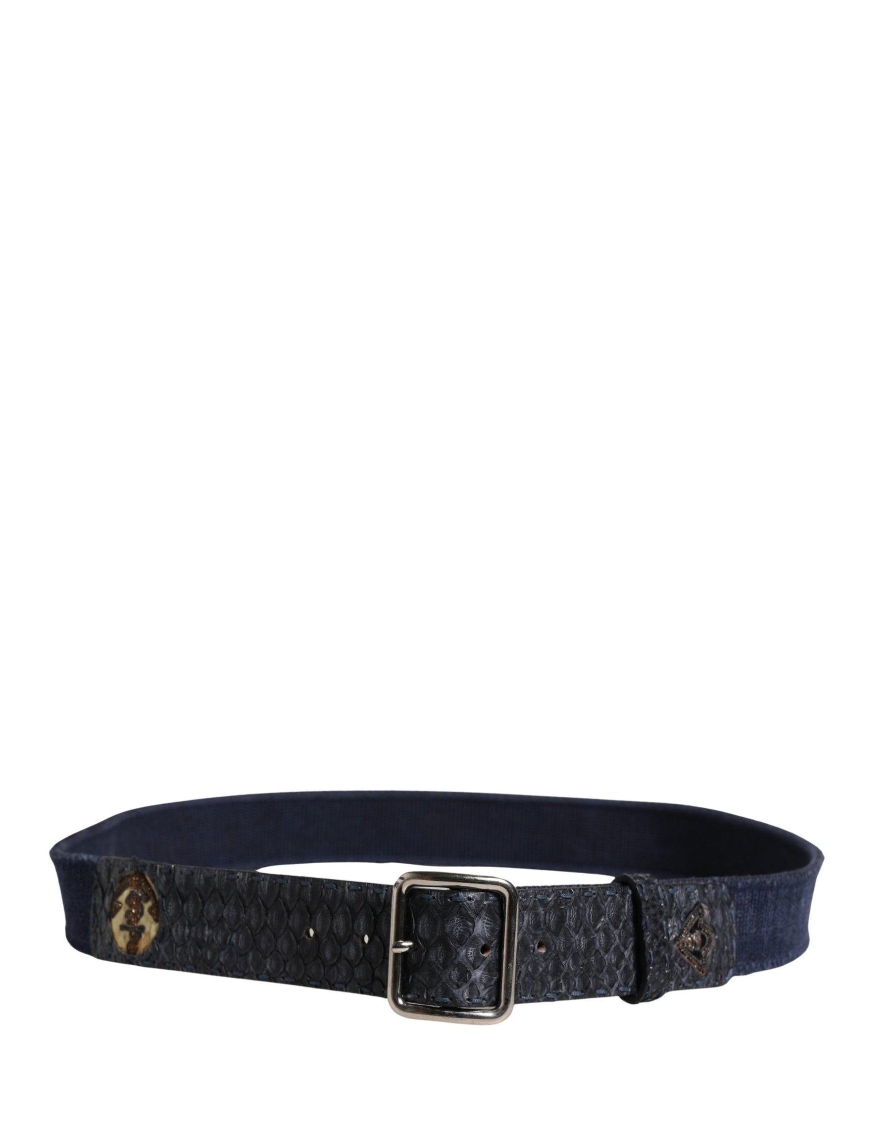 Ermanno Scervino Dark Blue Canvas Silver Metal Buckle Belt | Regal Royce