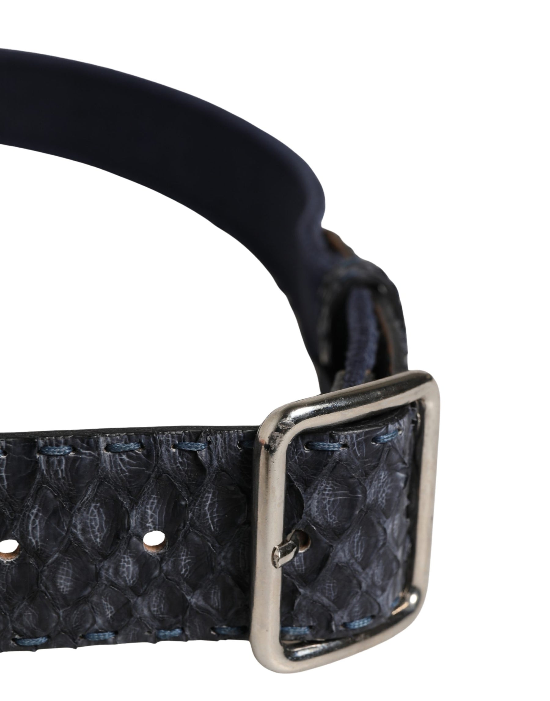 Ermanno Scervino Dark Blue Canvas Silver Metal Buckle Belt | Regal Royce