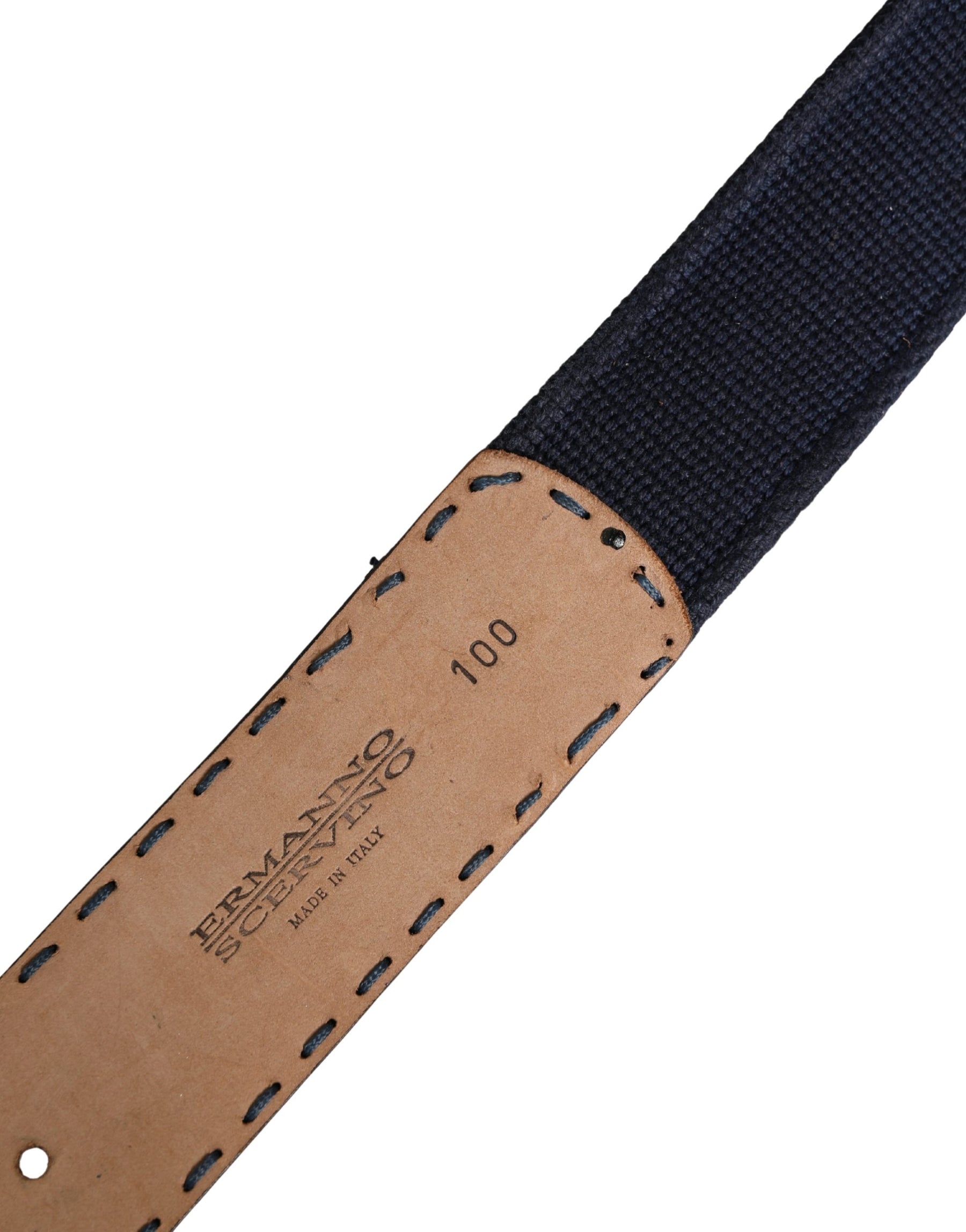 Ermanno Scervino Dark Blue Canvas Silver Metal Buckle Belt | Regal Royce