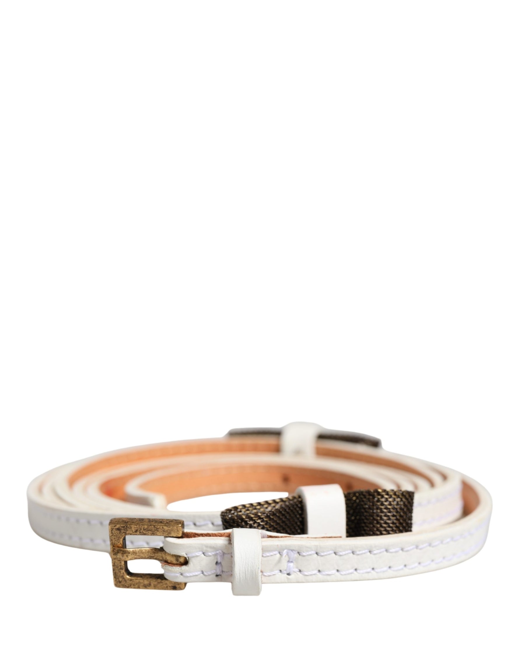 Ermanno Scervino White Leather Skinny Gold Metal Buckle Belt | Regal Royce