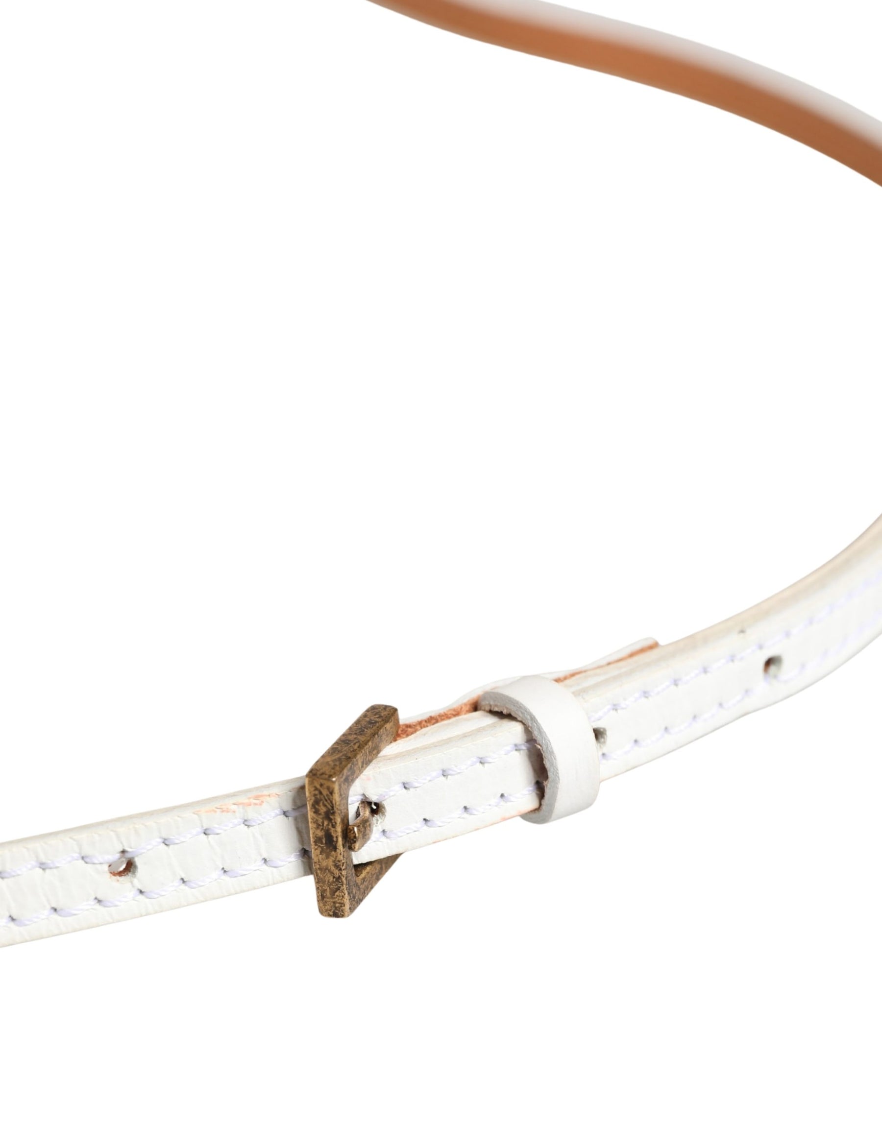 Ermanno Scervino White Leather Skinny Gold Metal Buckle Belt | Regal Royce