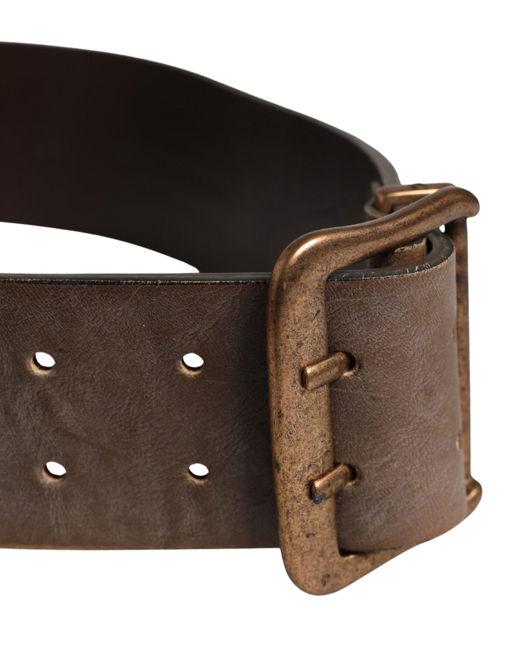 Ermanno Scervino Brown Leather Wide Gold Metal Buckle Belt | Regal Royce