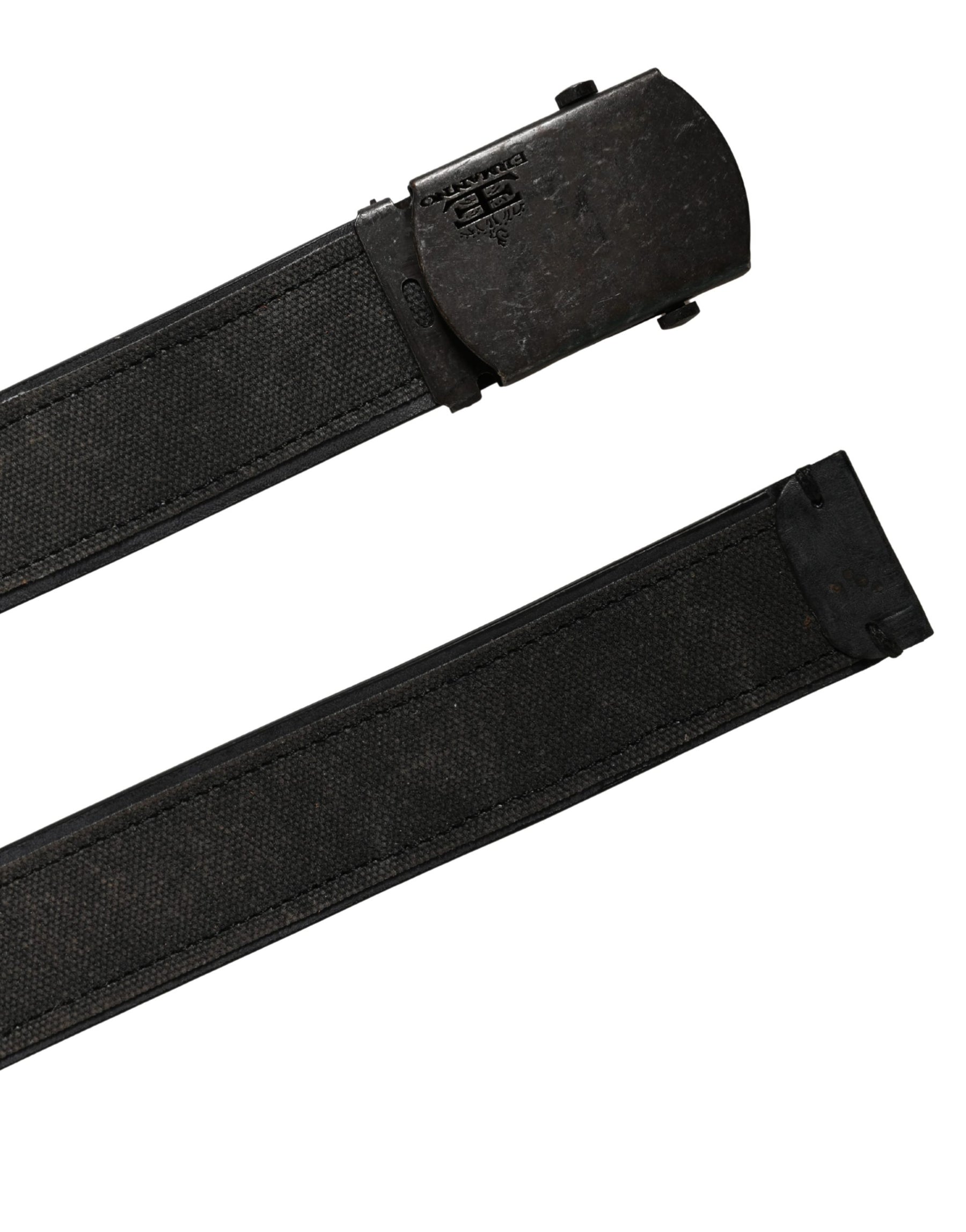 Ermanno Scervino Black Leather Cotton Logo Metal Buckle Belt | Regal Royce