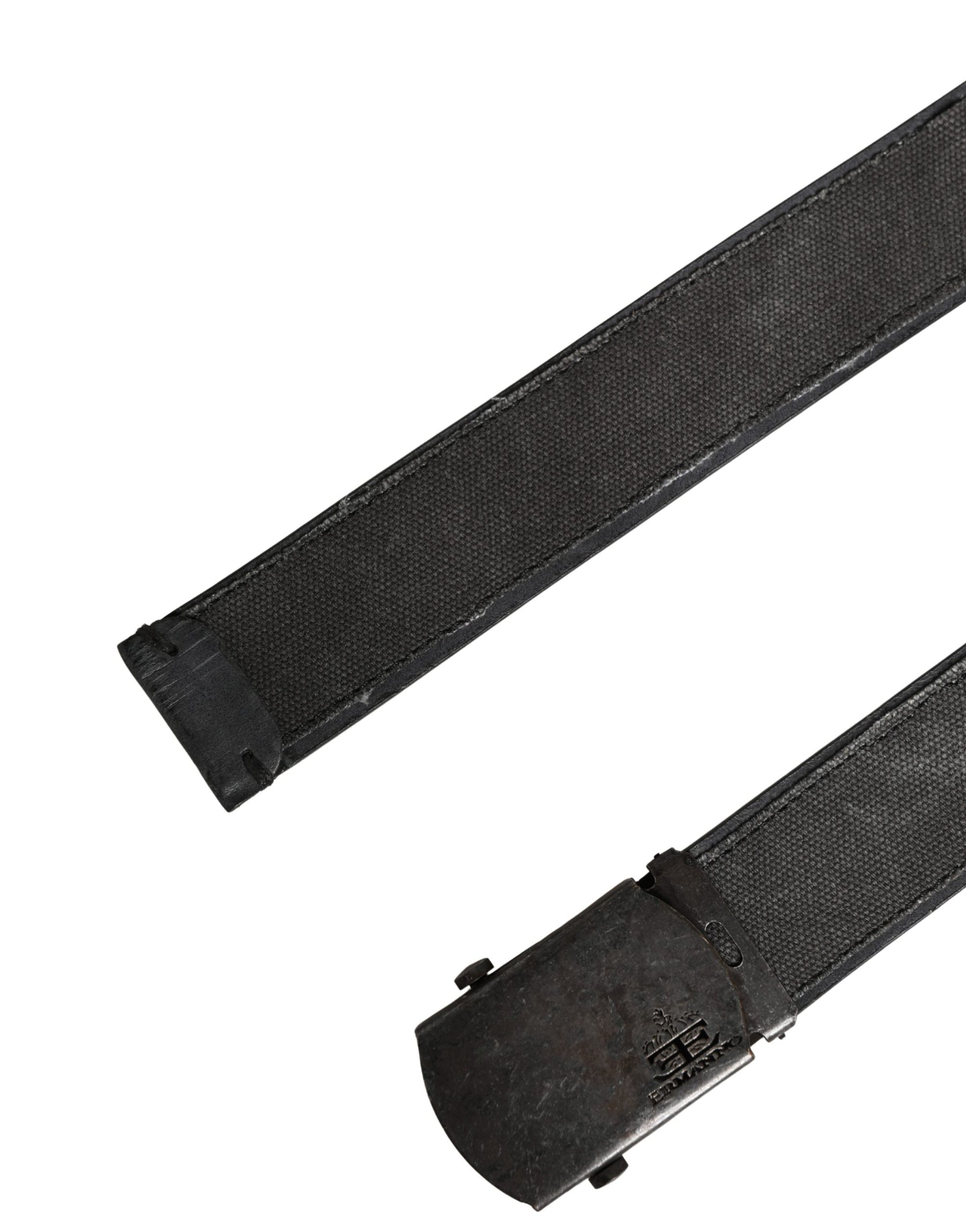 Ermanno Scervino Black Leather Cotton Logo Metal Buckle Belt | Regal Royce
