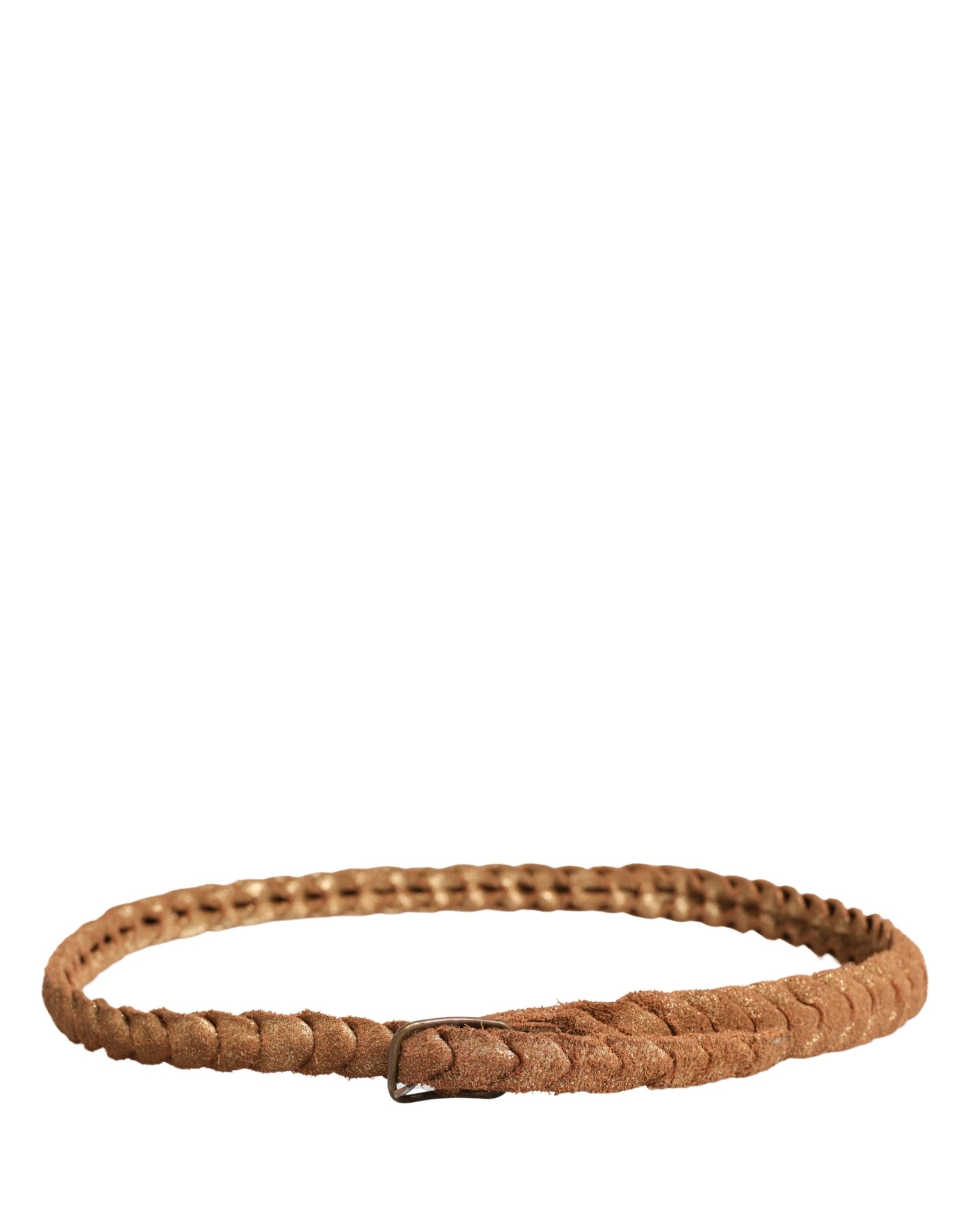 Ermanno Scervino Brown Leather Braided Metal Buckle Belt | Regal Royce