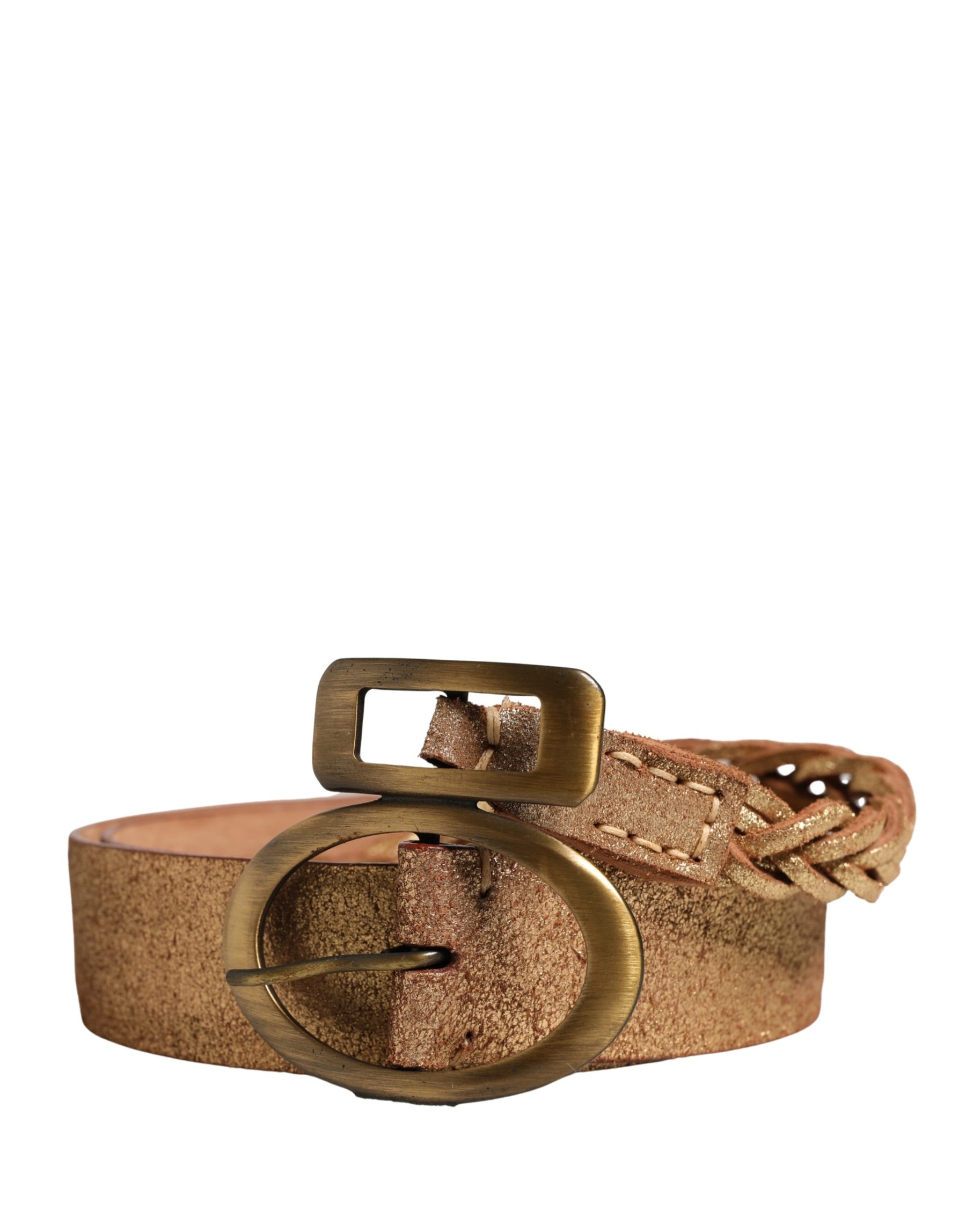 Ermanno Scervino Brown Leather Braided Metal Buckle Belt | Regal Royce