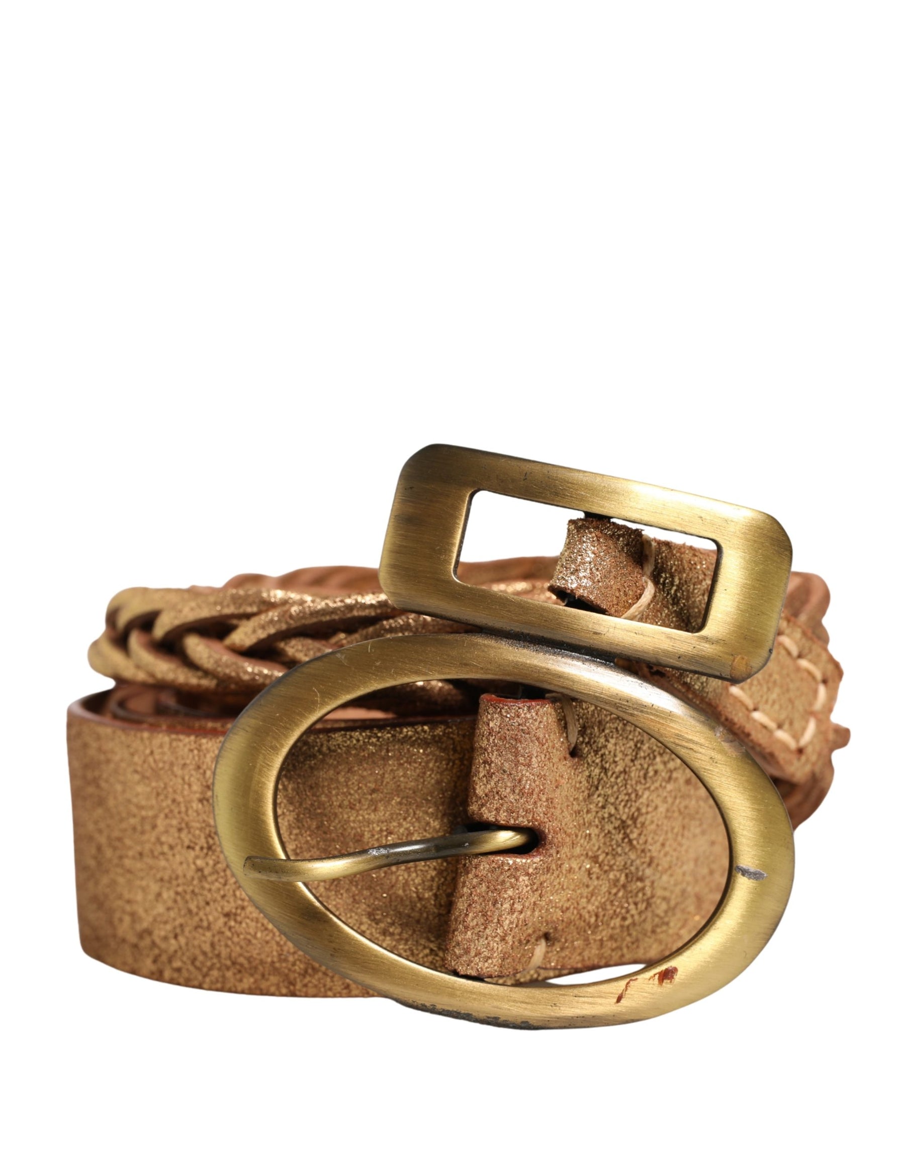 Ermanno Scervino Gold Leather Braided Metal Buckle Belt | Regal Royce