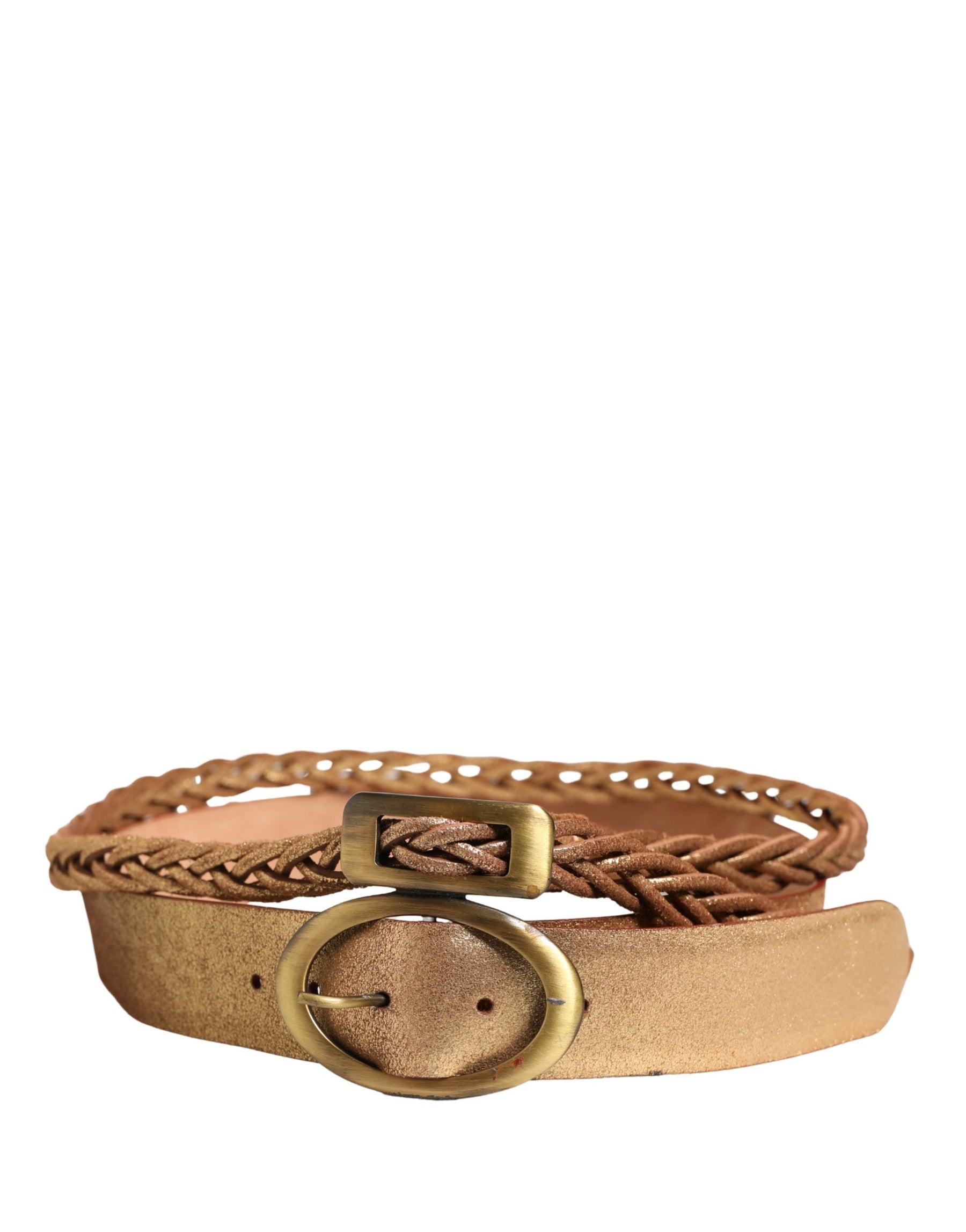 Ermanno Scervino Gold Leather Braided Metal Buckle Belt | Regal Royce
