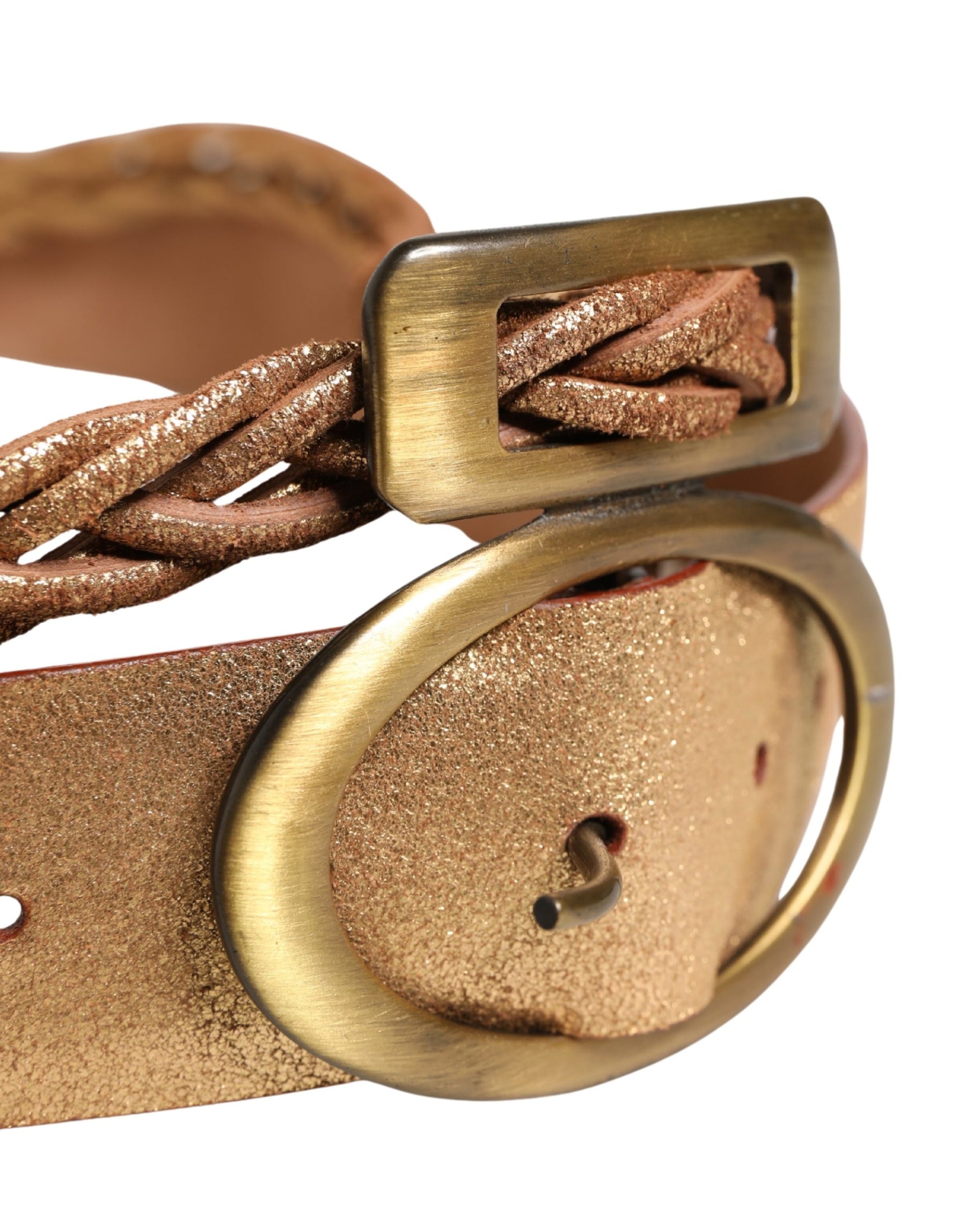 Ermanno Scervino Gold Leather Braided Metal Buckle Belt | Regal Royce