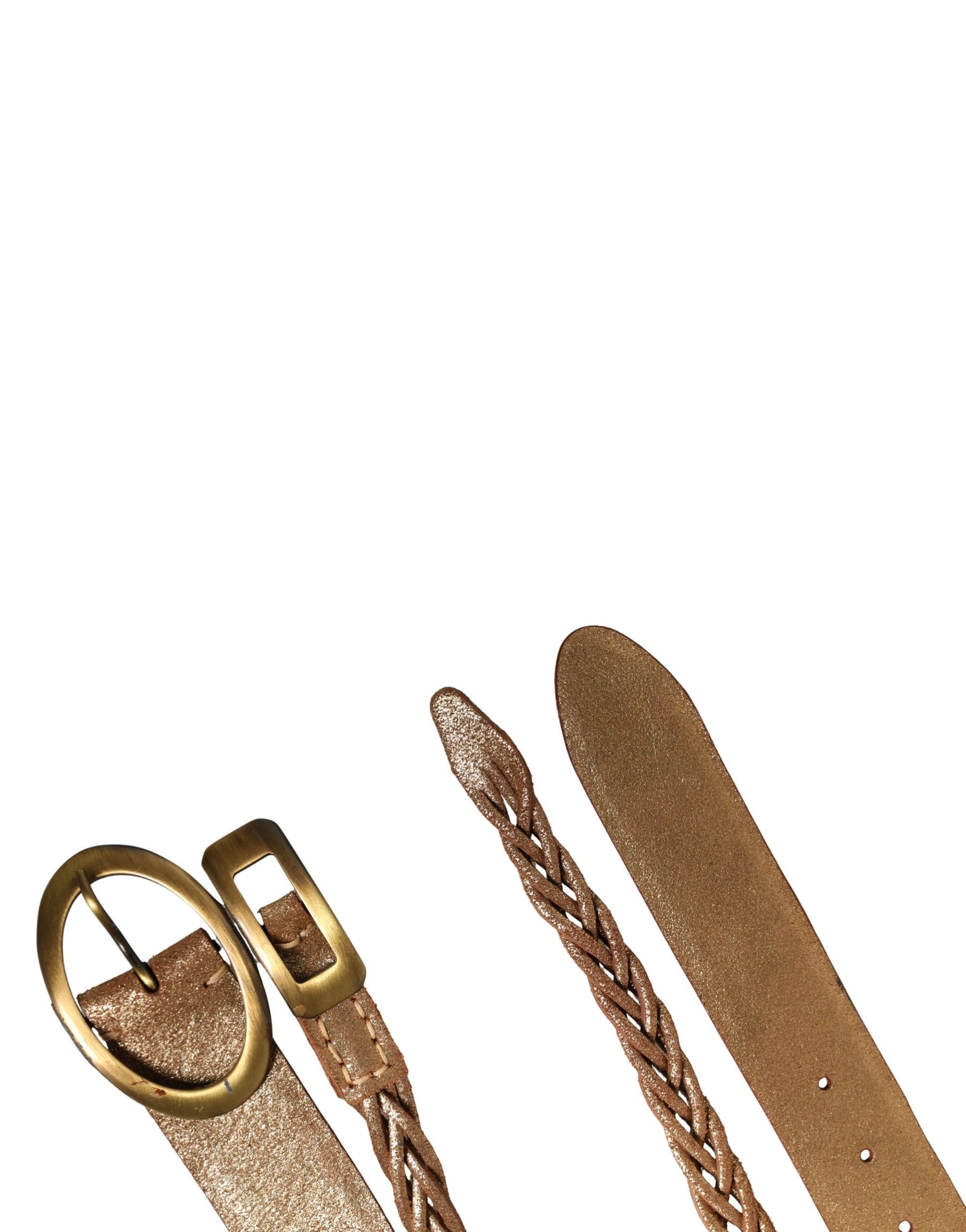 Ermanno Scervino Gold Leather Braided Metal Buckle Belt | Regal Royce