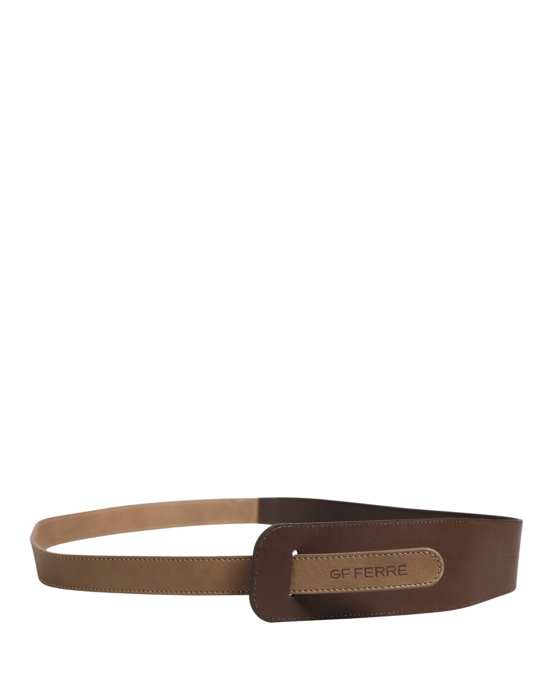 GF Ferre Brown Genuine Leather Logo Wide Waist Women Belt | Regal Royce