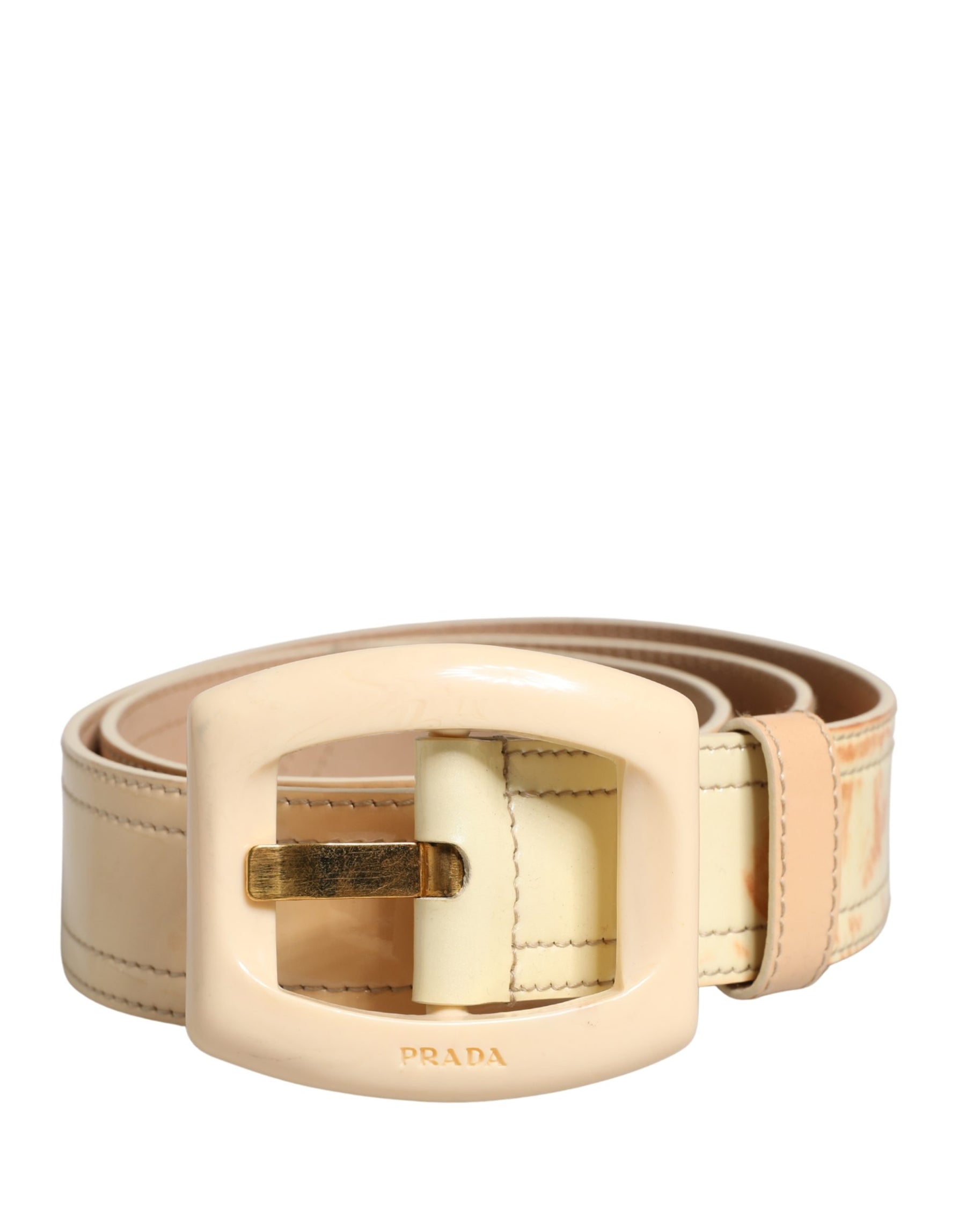 Prada Beige Leather Logo Wide Waist Women Square Buckle Belt | Regal Royce