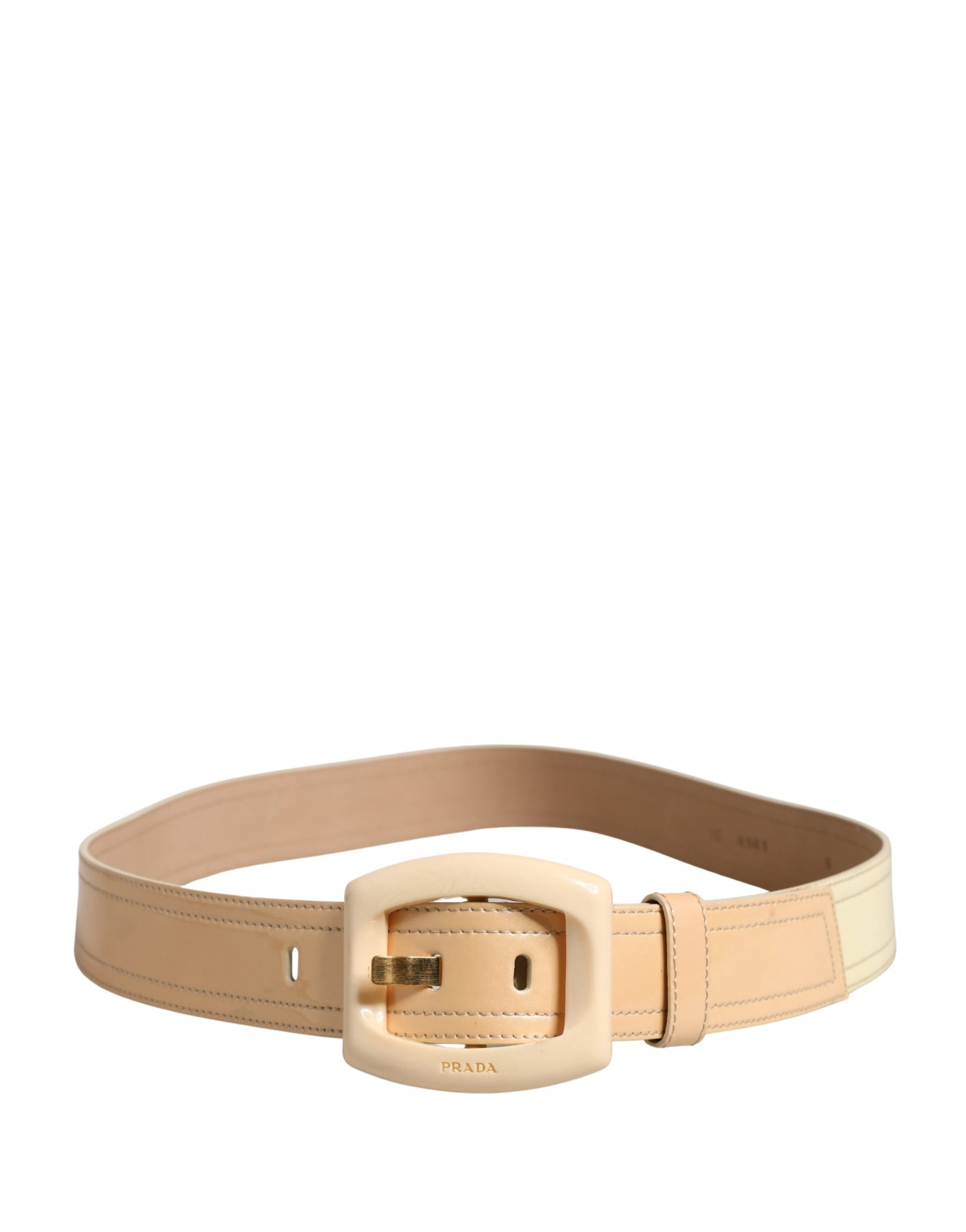 Prada Beige Leather Logo Wide Waist Women Square Buckle Belt | Regal Royce