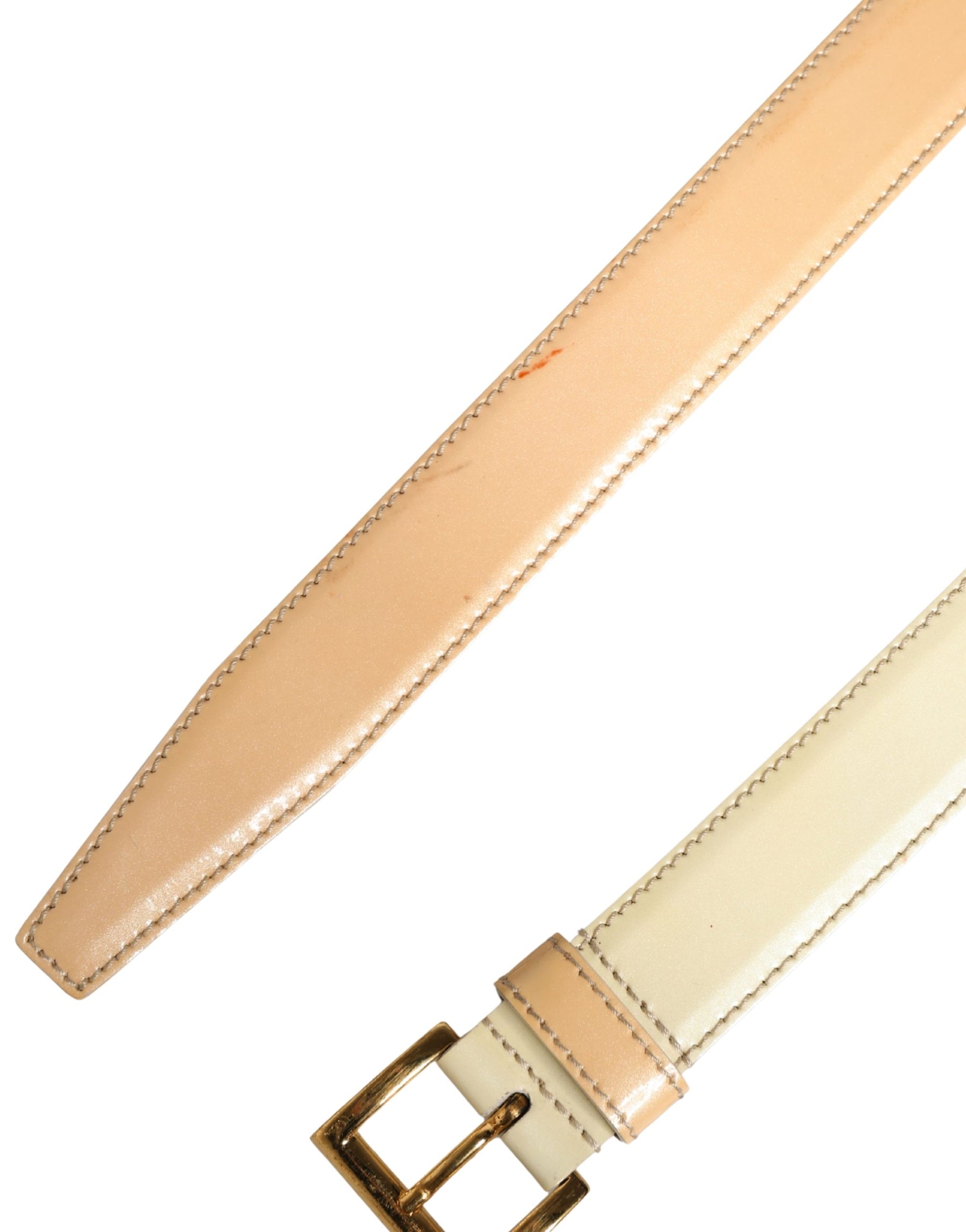 Prada Beige Leather Logo Waist Women Gold Metal Buckle Belt | Regal Royce