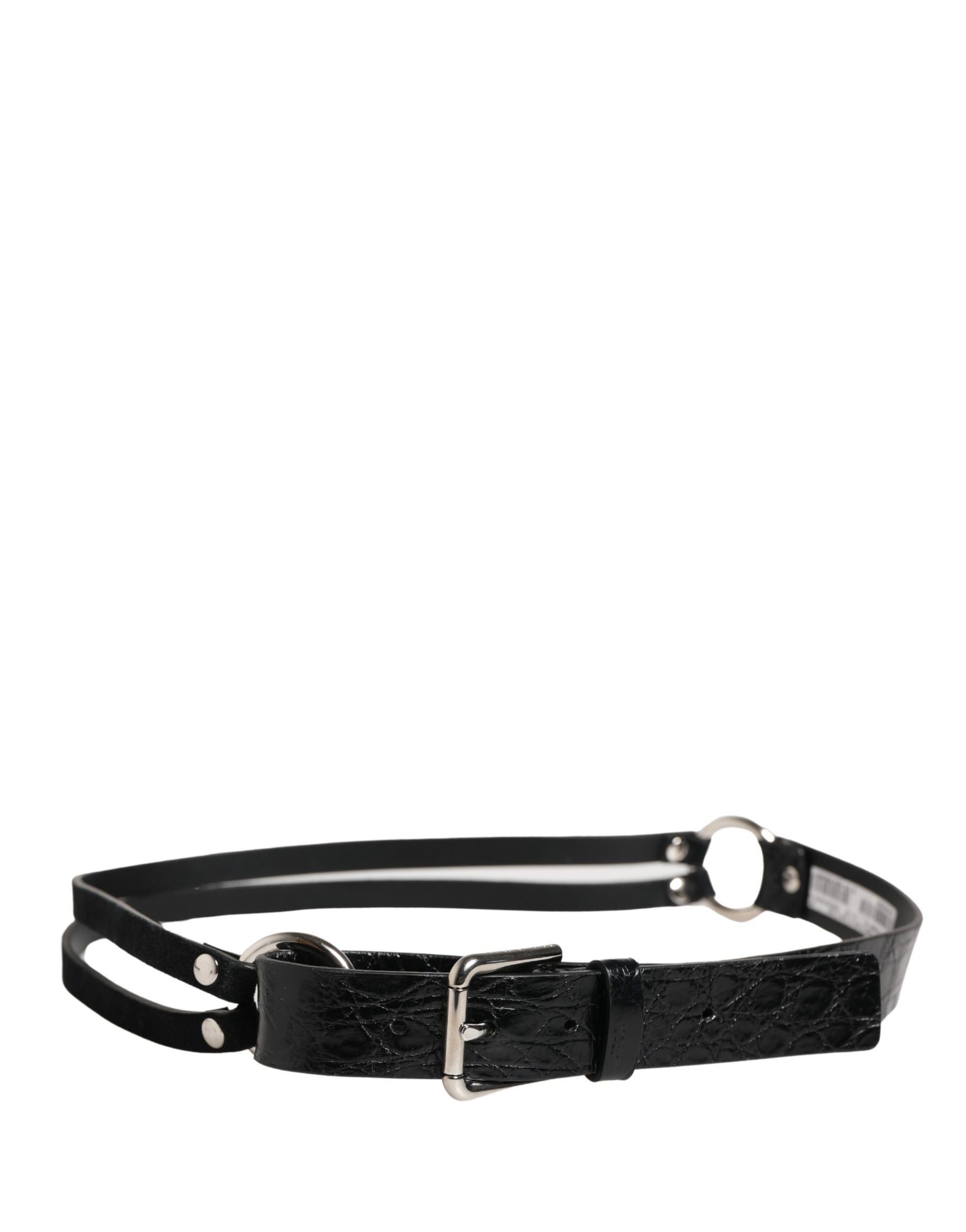 Dolce & Gabbana Black Exotic Leather Silver Metal Buckle Belt | Regal Royce
