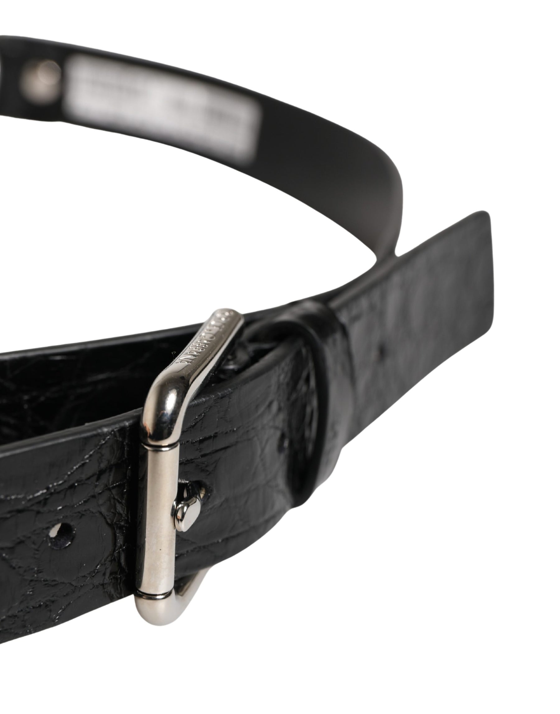 Dolce & Gabbana Black Exotic Leather Silver Metal Buckle Belt | Regal Royce