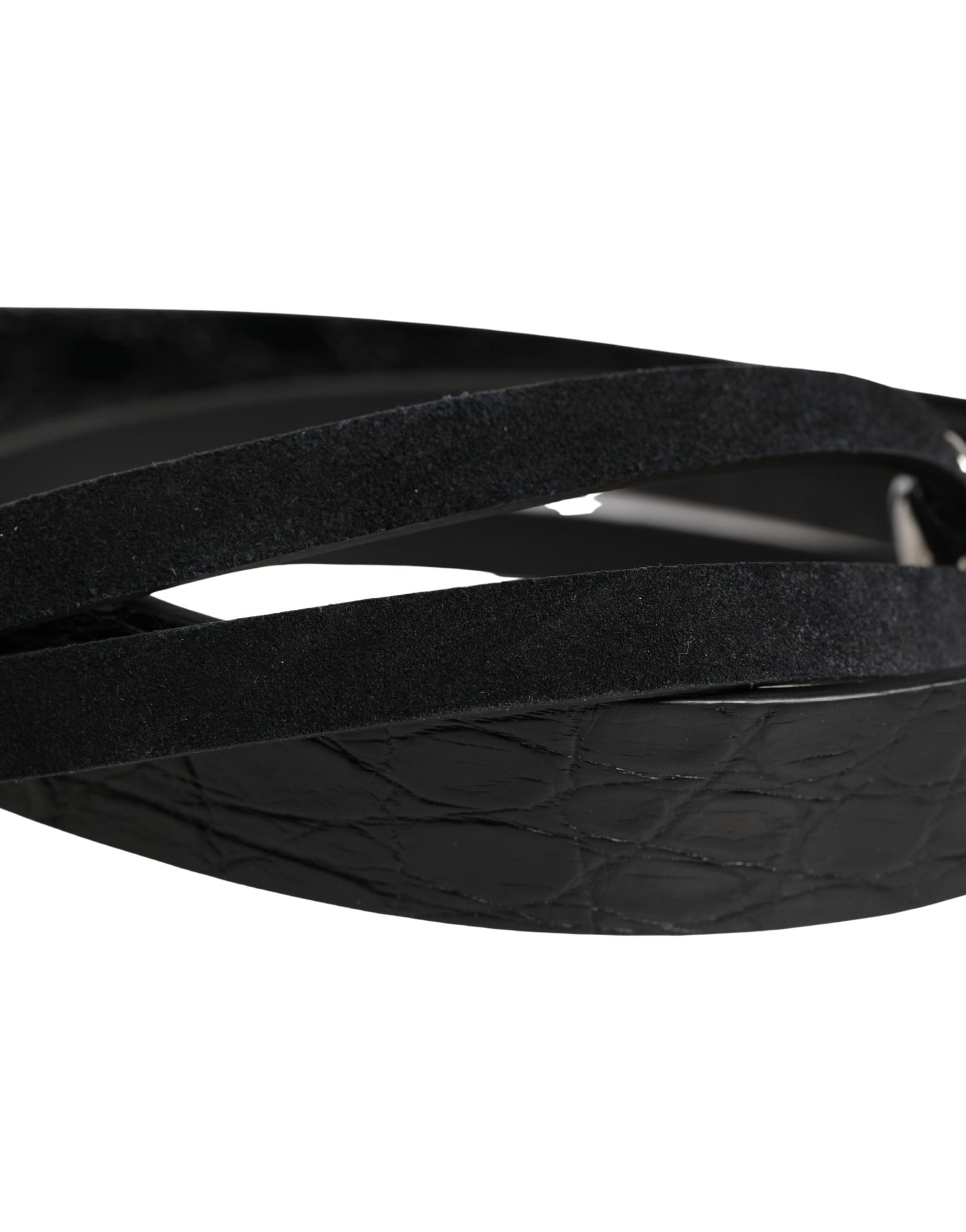 Dolce & Gabbana Black Exotic Leather Silver Metal Buckle Belt | Regal Royce
