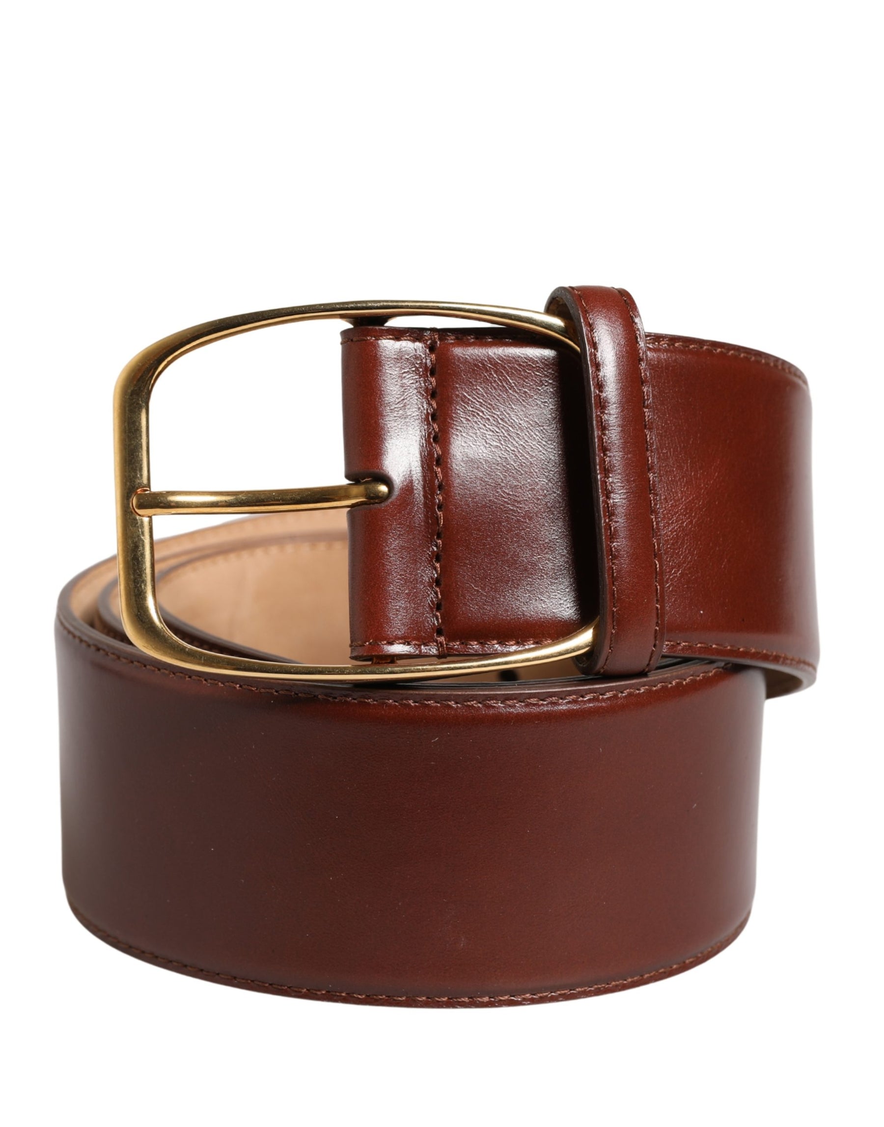 Dolce & Gabbana Brown Leather Waist Gold Metal Buckle Belt | Regal Royce