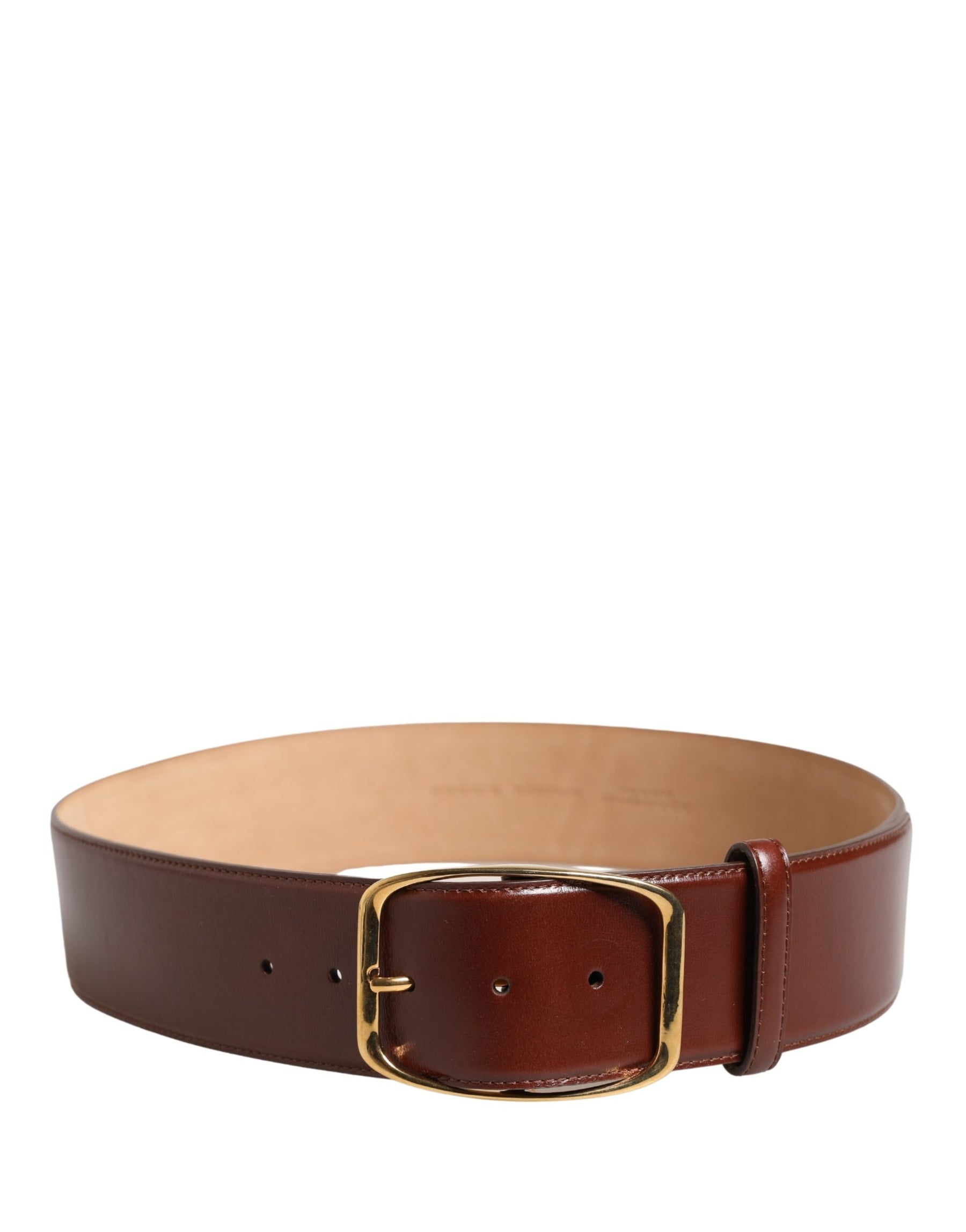 Dolce & Gabbana Brown Leather Waist Gold Metal Buckle Belt | Regal Royce