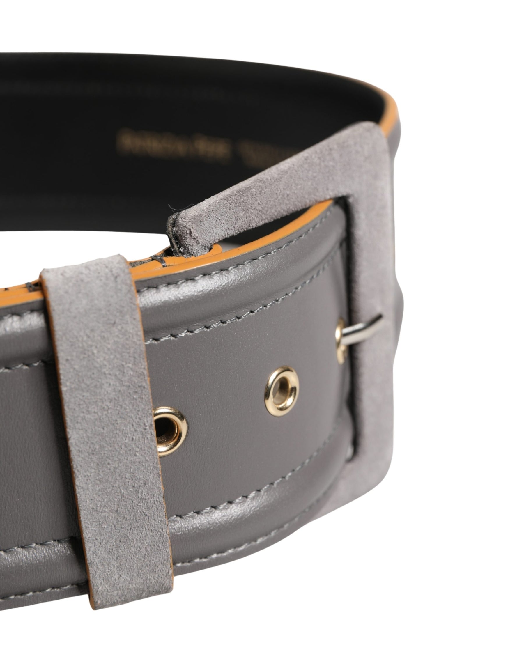 Patrizia Pepe Gray Genuine Leather Square Silver Metal Buckle Belt | Regal Royce