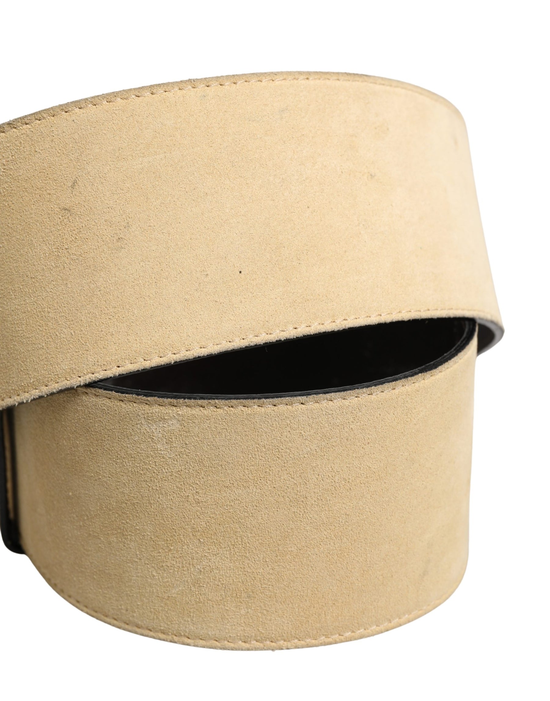 Versace Beige Suede Leather Silver Metal Buckle Belt | Regal Royce