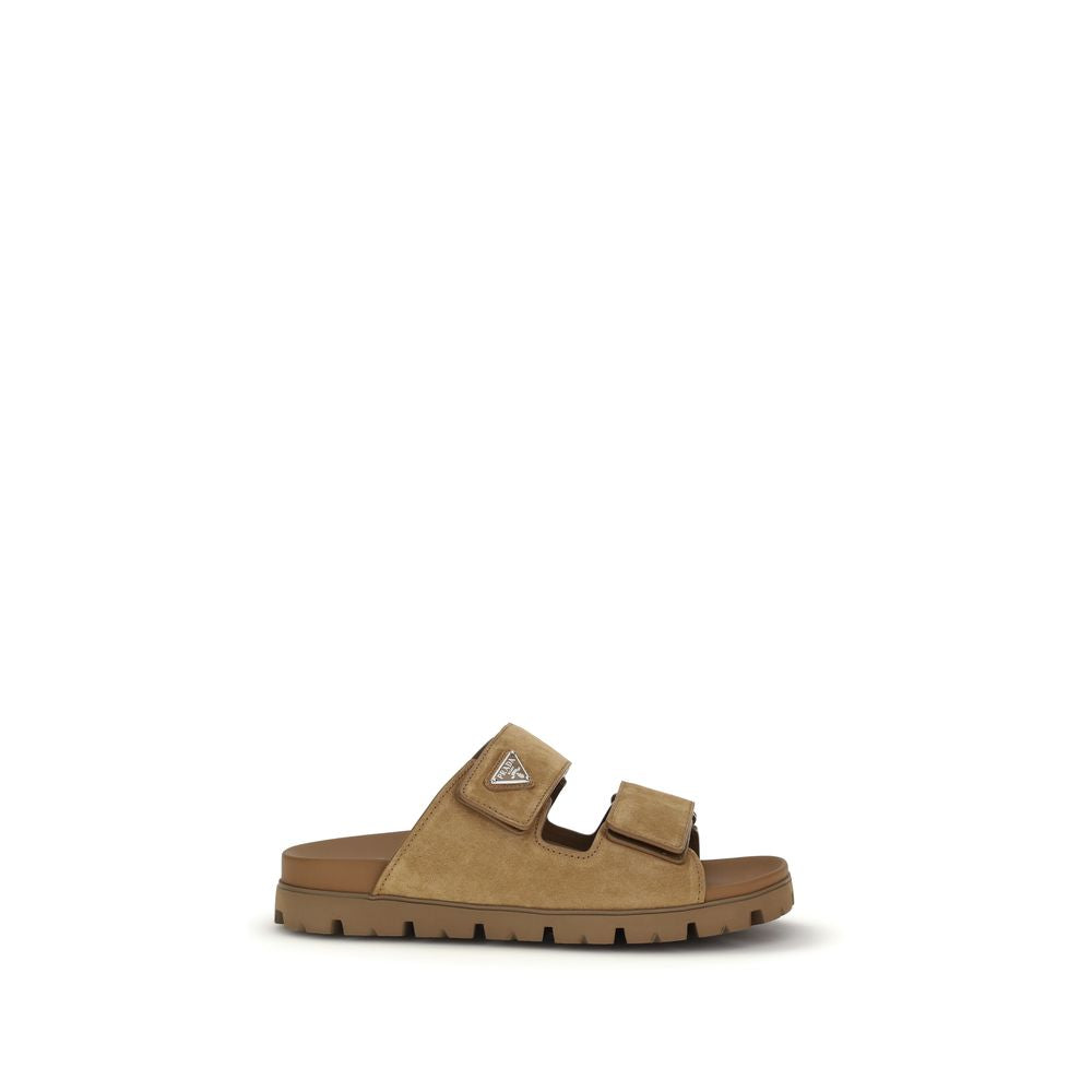 Prada Brown Calf Leather Bos Taurus Strap-On Sandals | Regal Royce