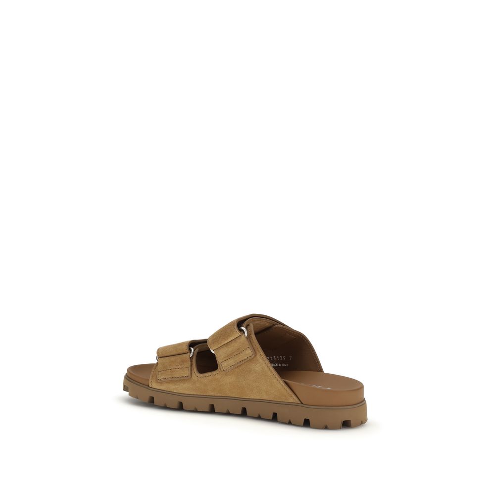 Prada Brown Calf Leather Bos Taurus Strap-On Sandals | Regal Royce