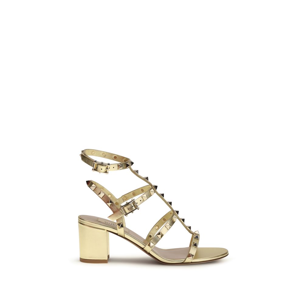 Valentino Garavani Gold Calf Leather Bos Taurus Strap-On Sandals | Regal Royce