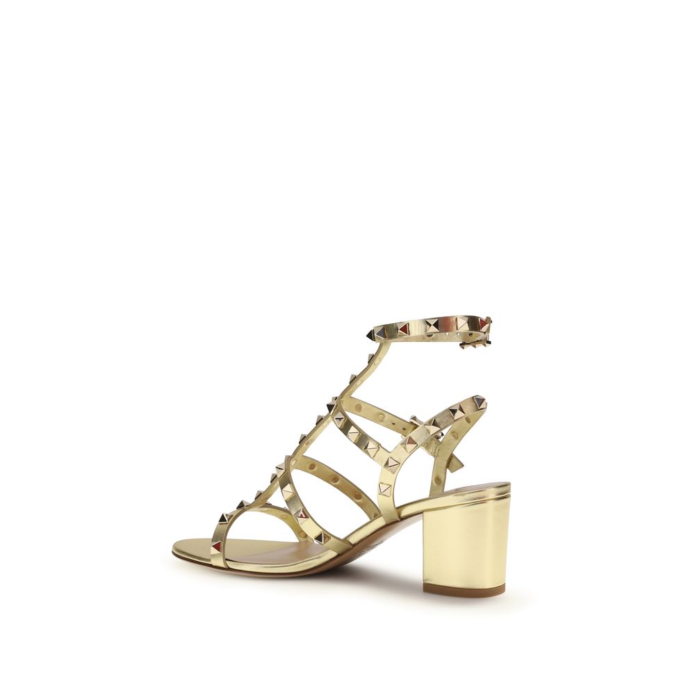 Valentino Garavani Gold Calf Leather Bos Taurus Strap-On Sandals | Regal Royce