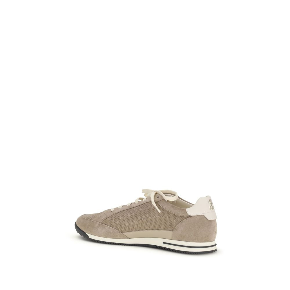 Brunello Cucinelli Beige Calf Leather Bos Taurus Low Top Sneakers | Regal Royce