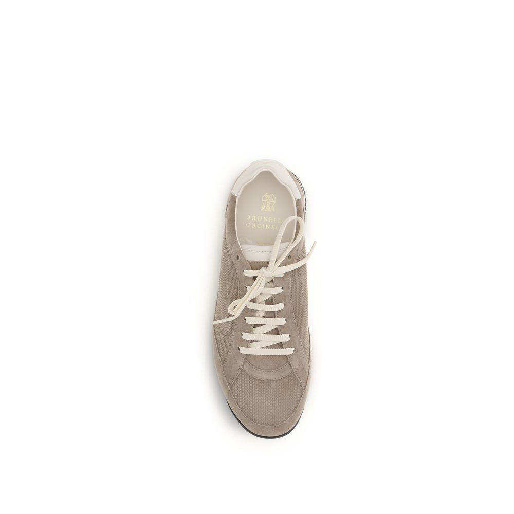 Brunello Cucinelli Beige Calf Leather Bos Taurus Low Top Sneakers | Regal Royce