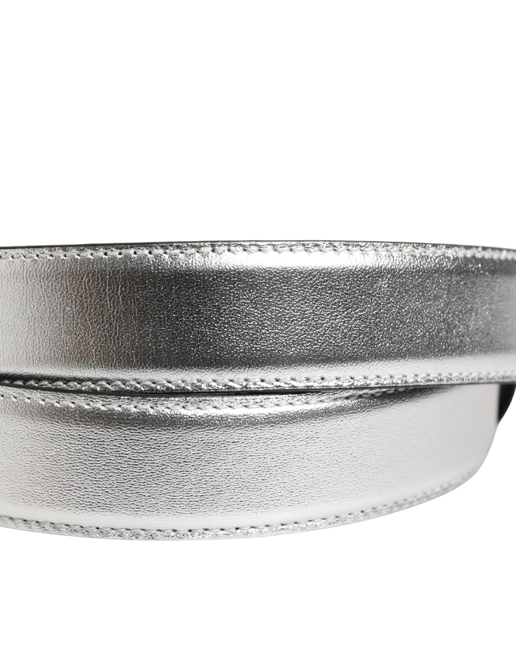 Moschino Couture Silver Leather Logo Metal Buckle Waist Belt | Regal Royce