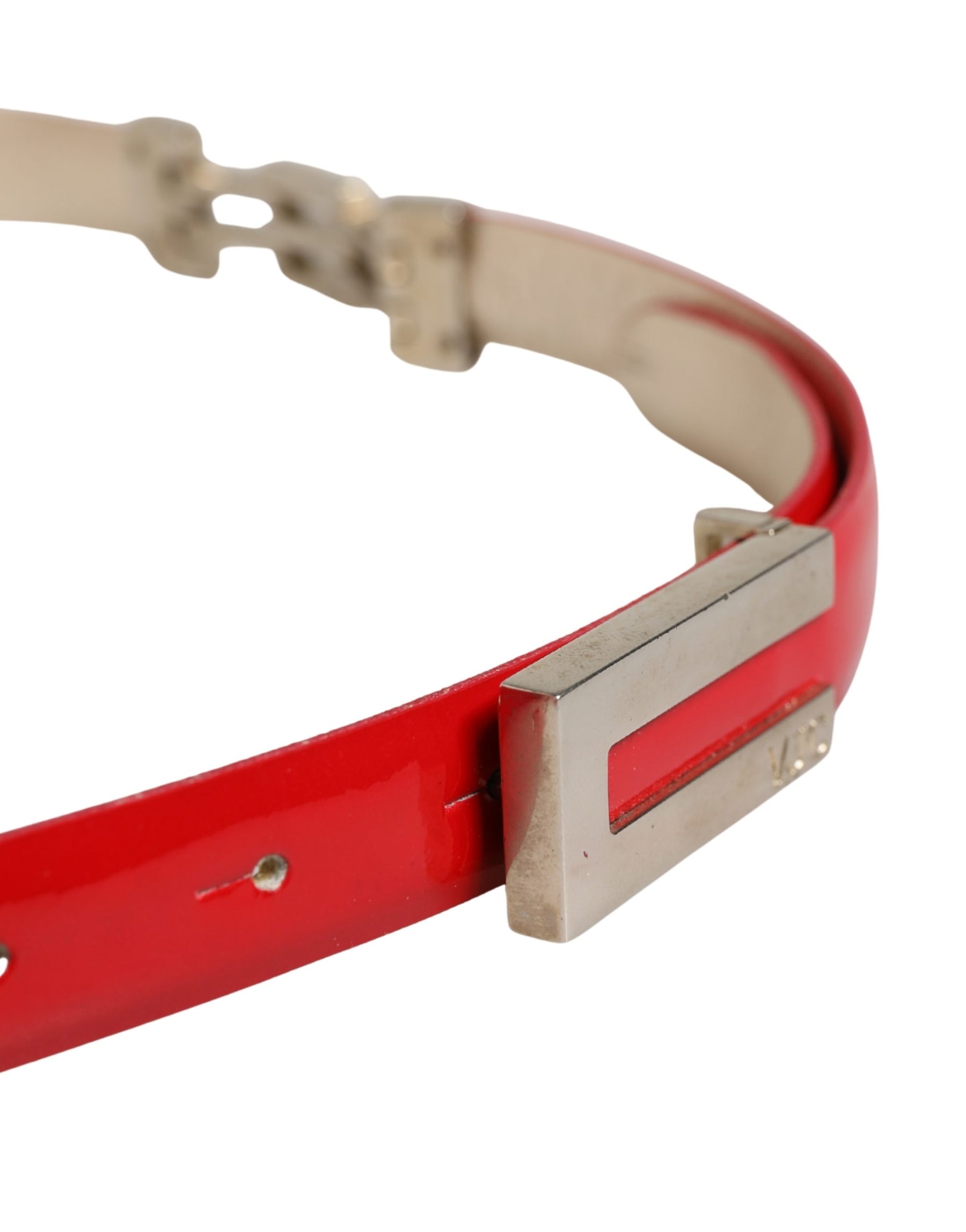 Versace Jeans Couture Red Glossy Leather Metal Buckle Belt | Regal Royce