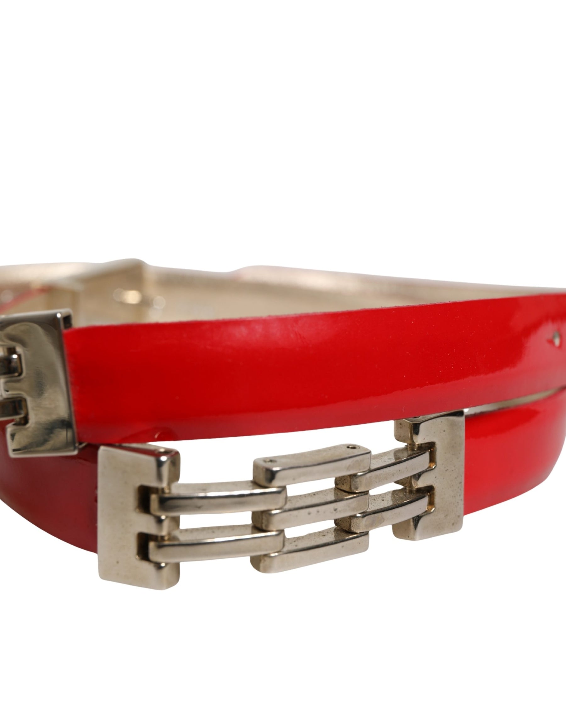Versace Jeans Couture Red Glossy Leather Metal Buckle Belt | Regal Royce