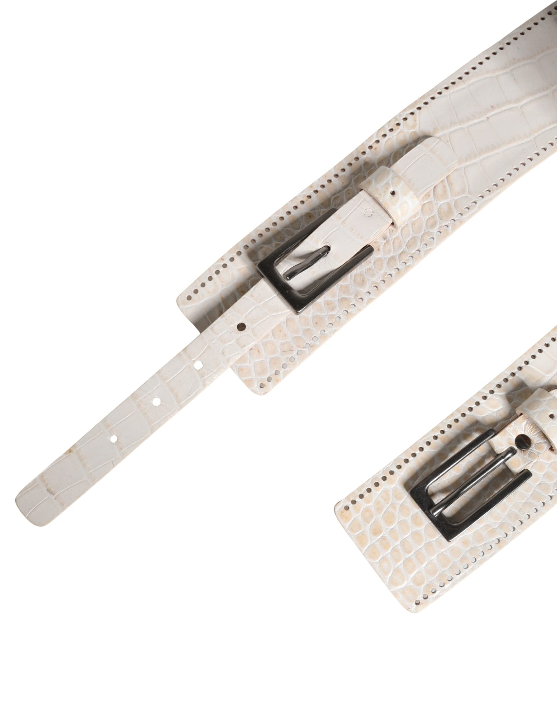 Scervino Street White Textured Leather Wide SilverMetal Buckle Belt | Regal Royce