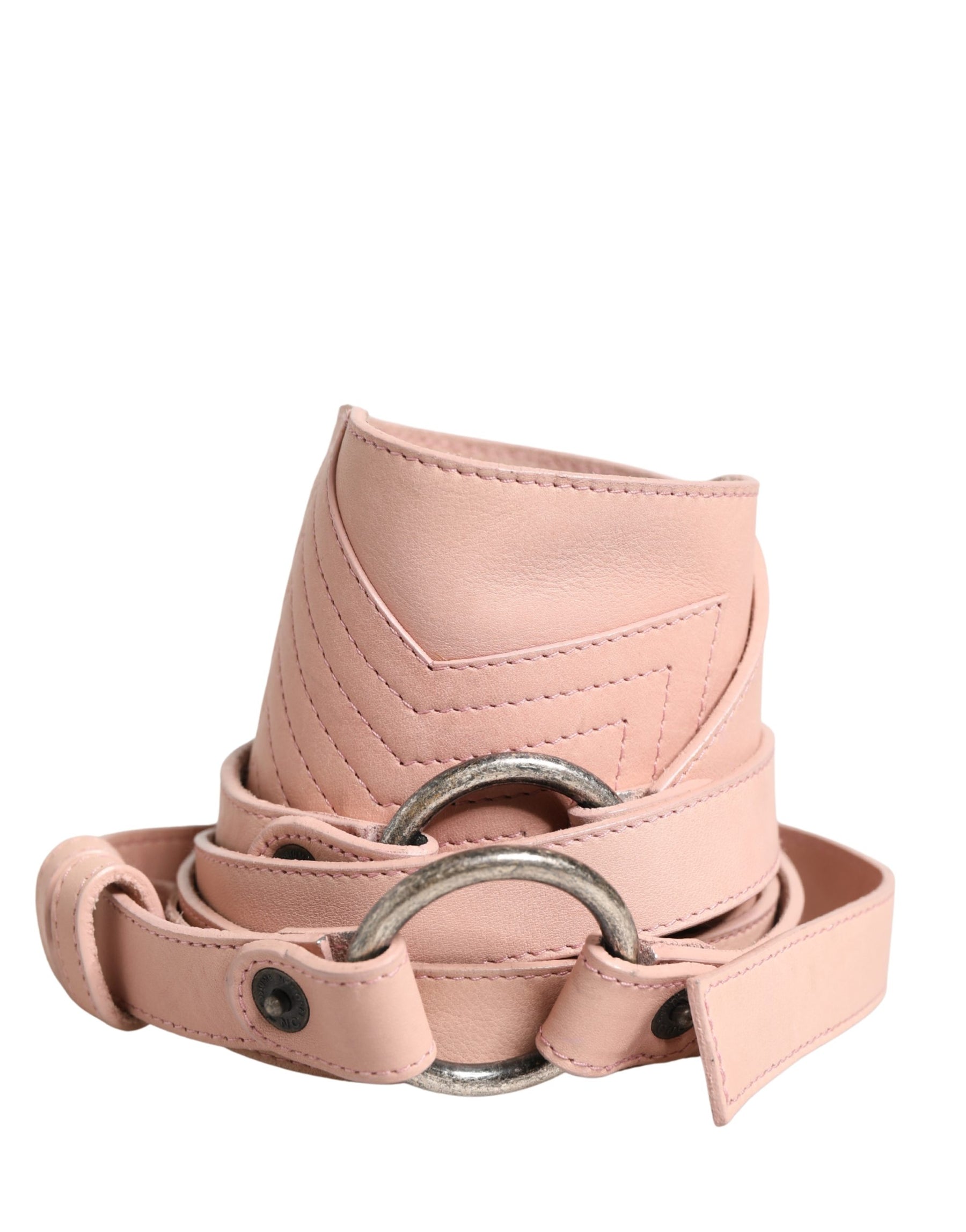 Costume National Light Pink Leather Wide Waist Round Buckle Belt | Regal Royce