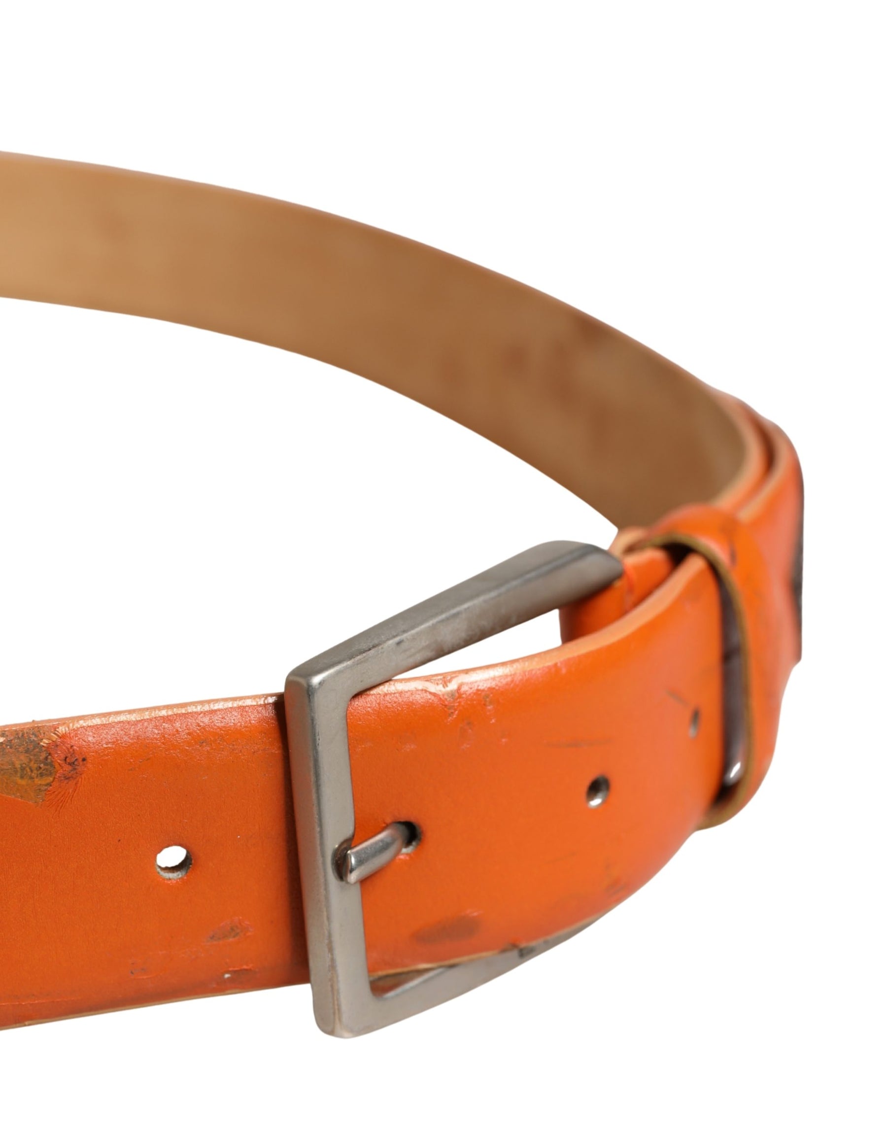 Etro Orange Genuine Leather Silver Metal Buckle Waist Belt | Regal Royce